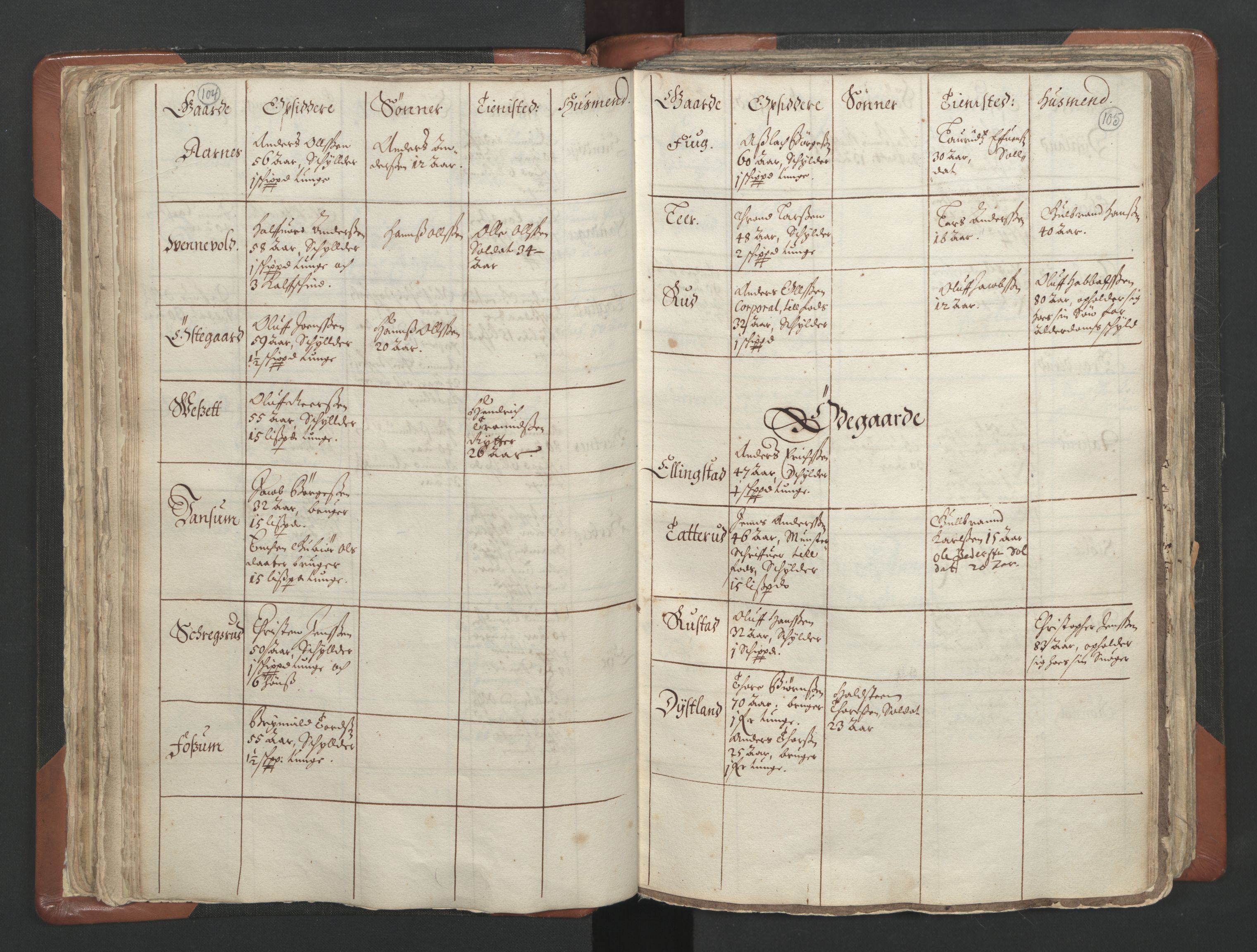 RA, Vicar's Census 1664-1666, no. 4: Øvre Romerike deanery, 1664-1666, p. 104-105