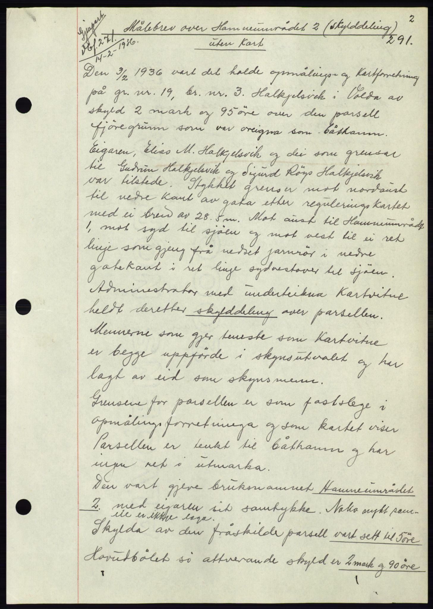 Søre Sunnmøre sorenskriveri, AV/SAT-A-4122/1/2/2C/L0060: Mortgage book no. 54, 1935-1936, Deed date: 14.02.1936