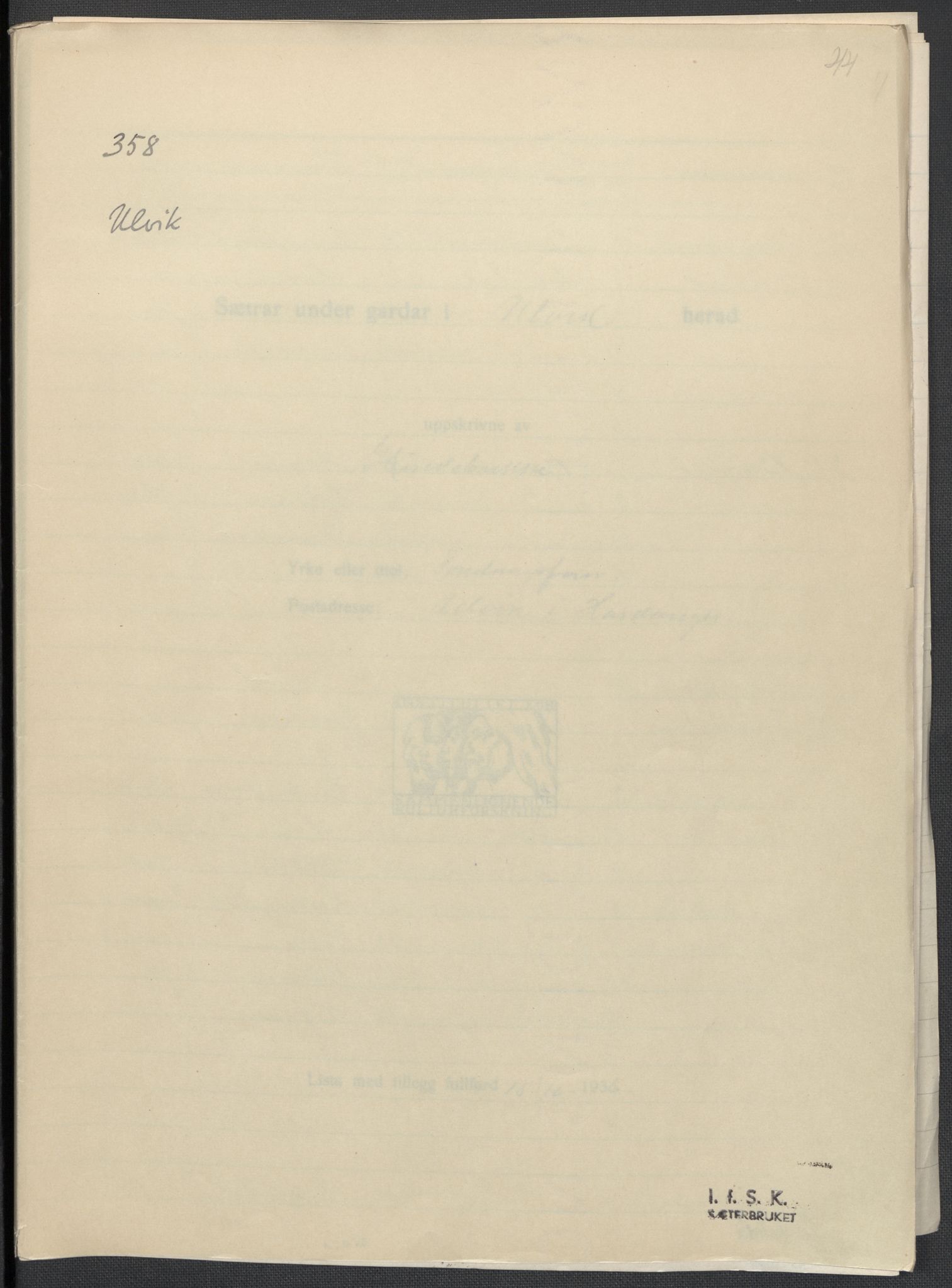 Instituttet for sammenlignende kulturforskning, AV/RA-PA-0424/F/Fc/L0010/0003: Eske B10: / Hordaland (perm XXVII), 1933-1936, p. 44