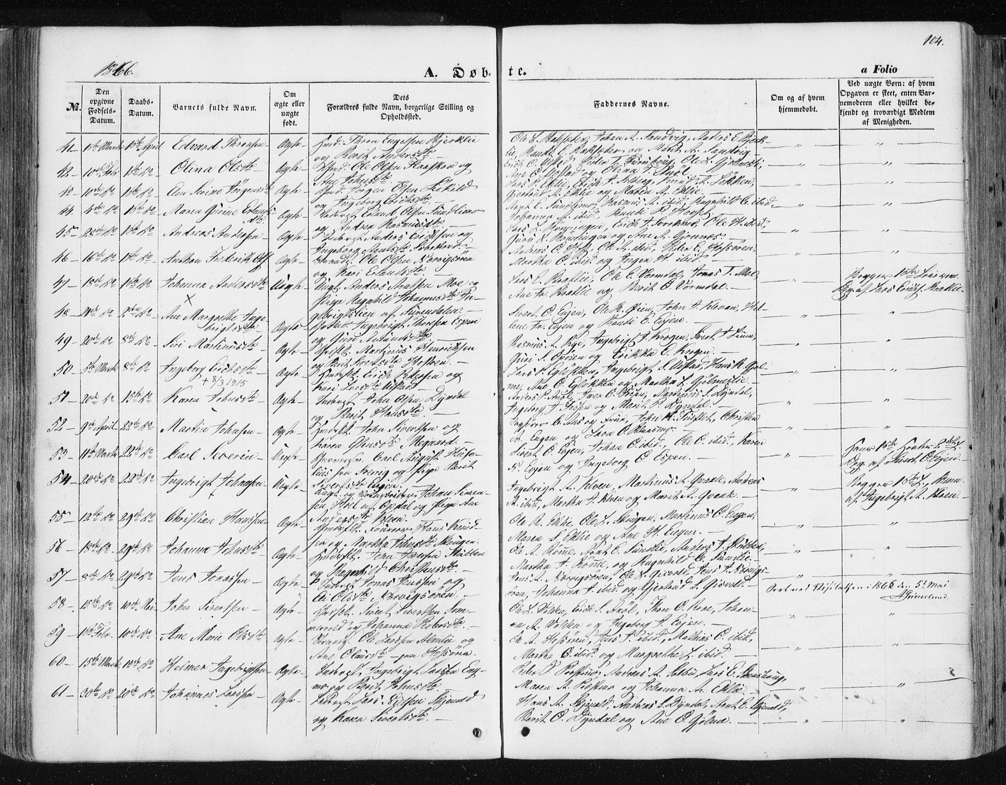 Ministerialprotokoller, klokkerbøker og fødselsregistre - Sør-Trøndelag, SAT/A-1456/668/L0806: Parish register (official) no. 668A06, 1854-1869, p. 104