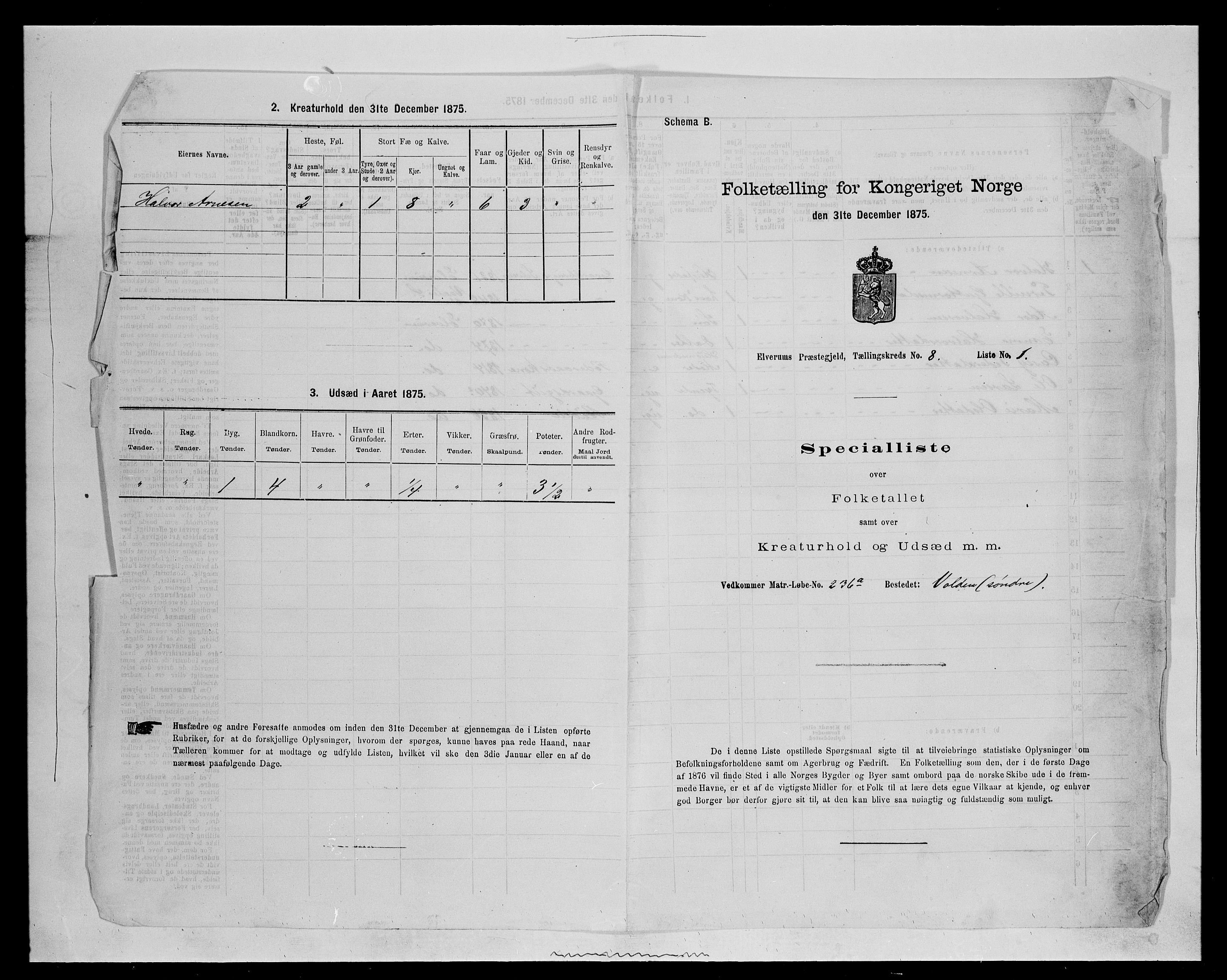 SAH, 1875 census for 0427P Elverum, 1875, p. 1758