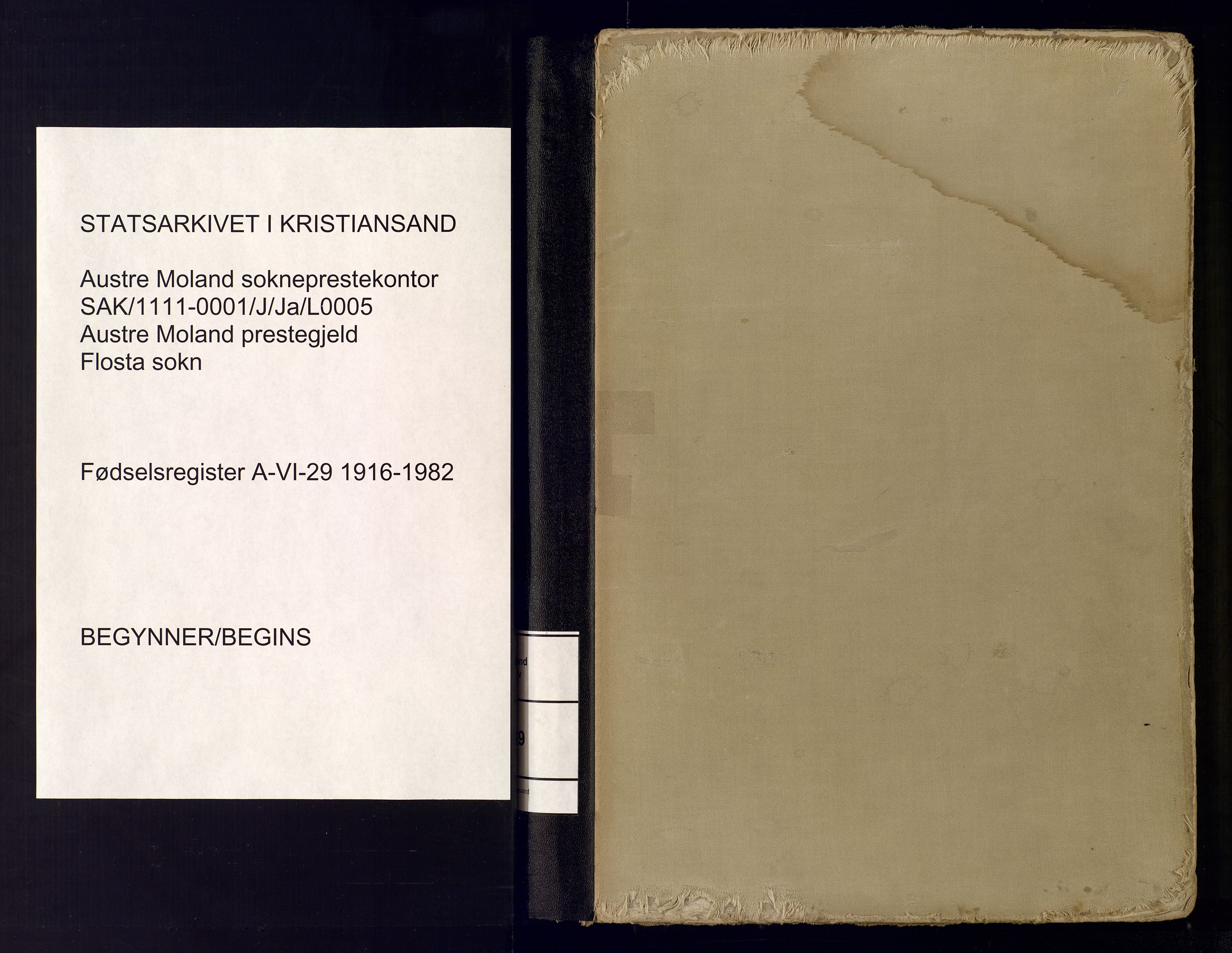 Austre Moland sokneprestkontor, SAK/1111-0001/J/Ja/L0005: Birth register no. A-VI-29, 1916-1982