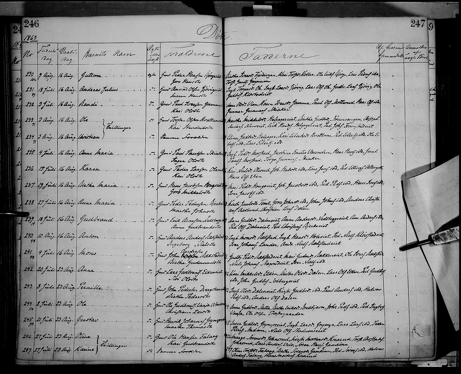 Gran prestekontor, AV/SAH-PREST-112/H/Ha/Haa/L0012: Parish register (official) no. 12, 1856-1874, p. 246-247