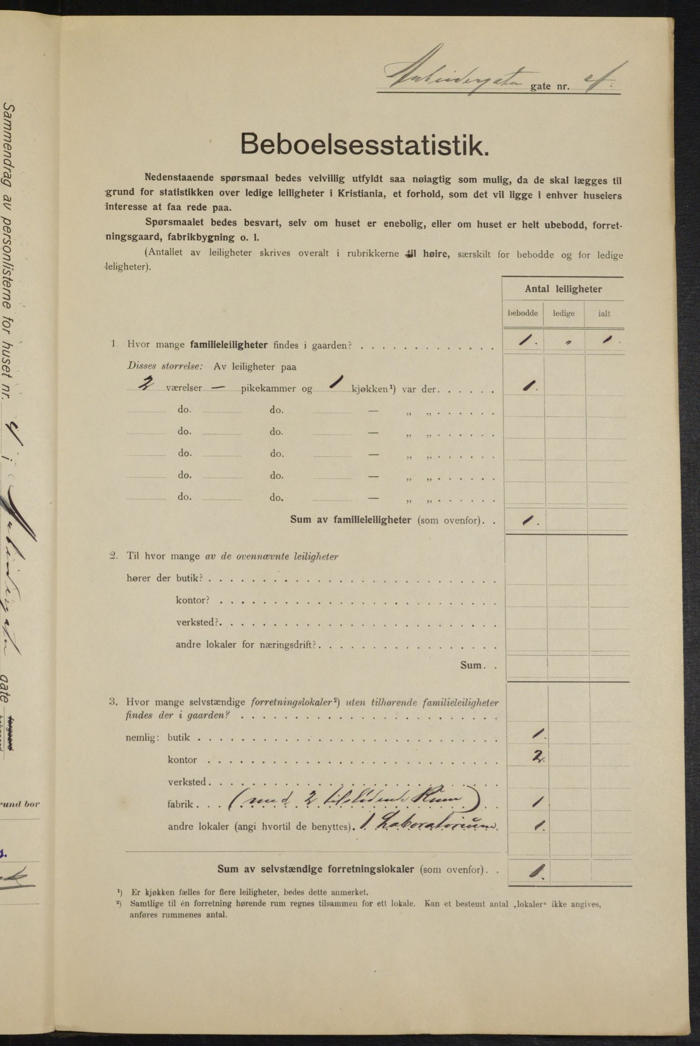 OBA, Municipal Census 1915 for Kristiania, 1915, p. 1455