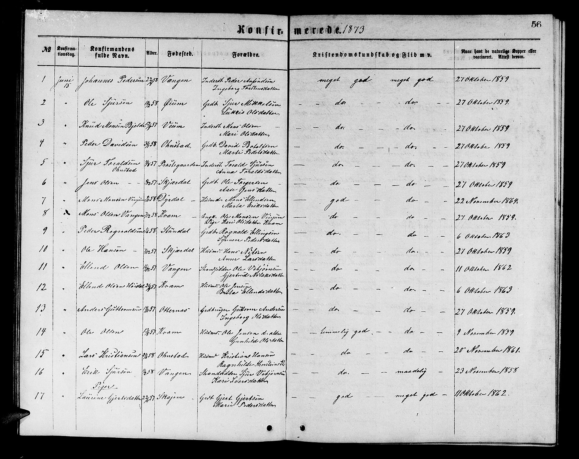Aurland sokneprestembete, SAB/A-99937/H/Hb/Hba/L0001: Parish register (copy) no. A 1, 1868-1881, p. 56