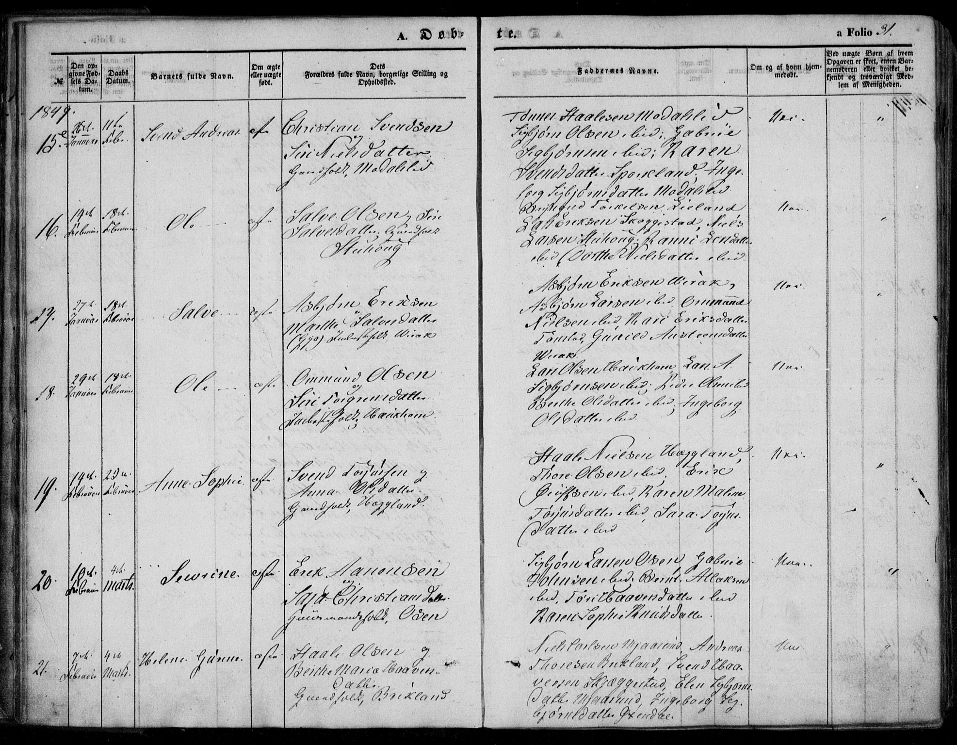 Bakke sokneprestkontor, AV/SAK-1111-0002/F/Fa/Faa/L0005: Parish register (official) no. A 5, 1847-1855, p. 31