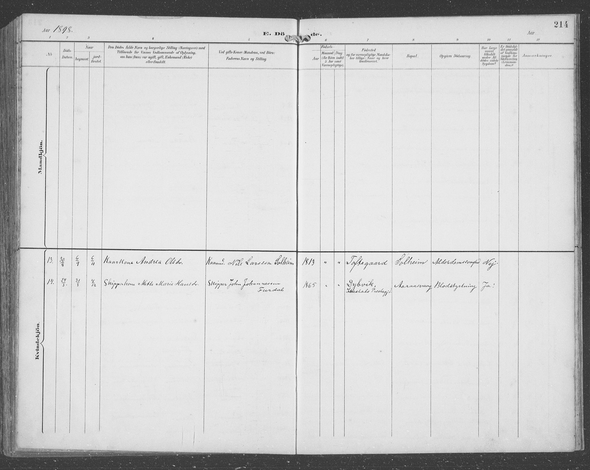 Lindås Sokneprestembete, SAB/A-76701/H/Hab: Parish register (copy) no. C 4, 1894-1910, p. 214