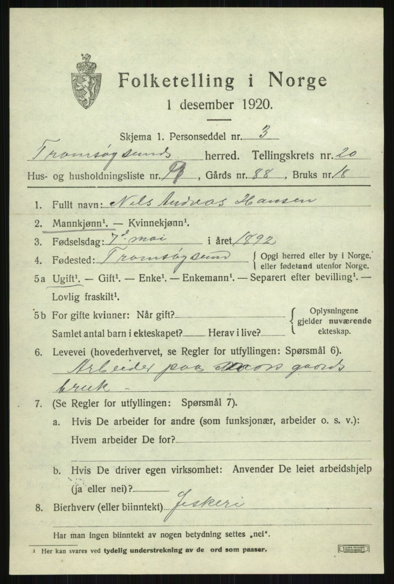 SATØ, 1920 census for Tromsøysund, 1920, p. 10686