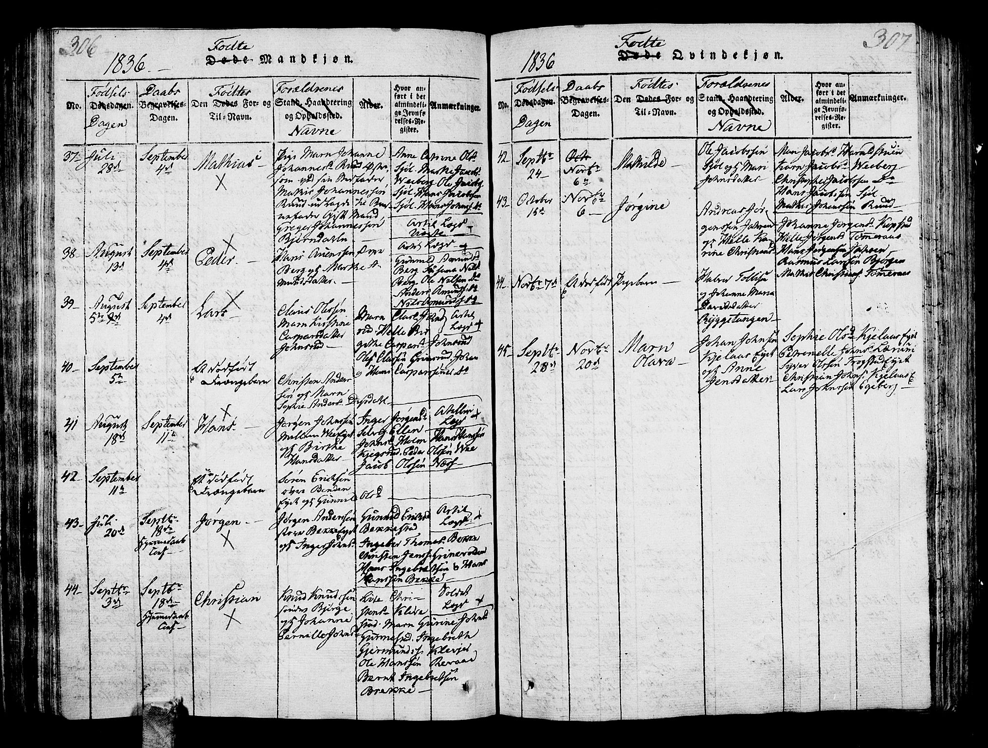 Sande Kirkebøker, AV/SAKO-A-53/G/Ga/L0001: Parish register (copy) no. 1, 1814-1847, p. 306-307