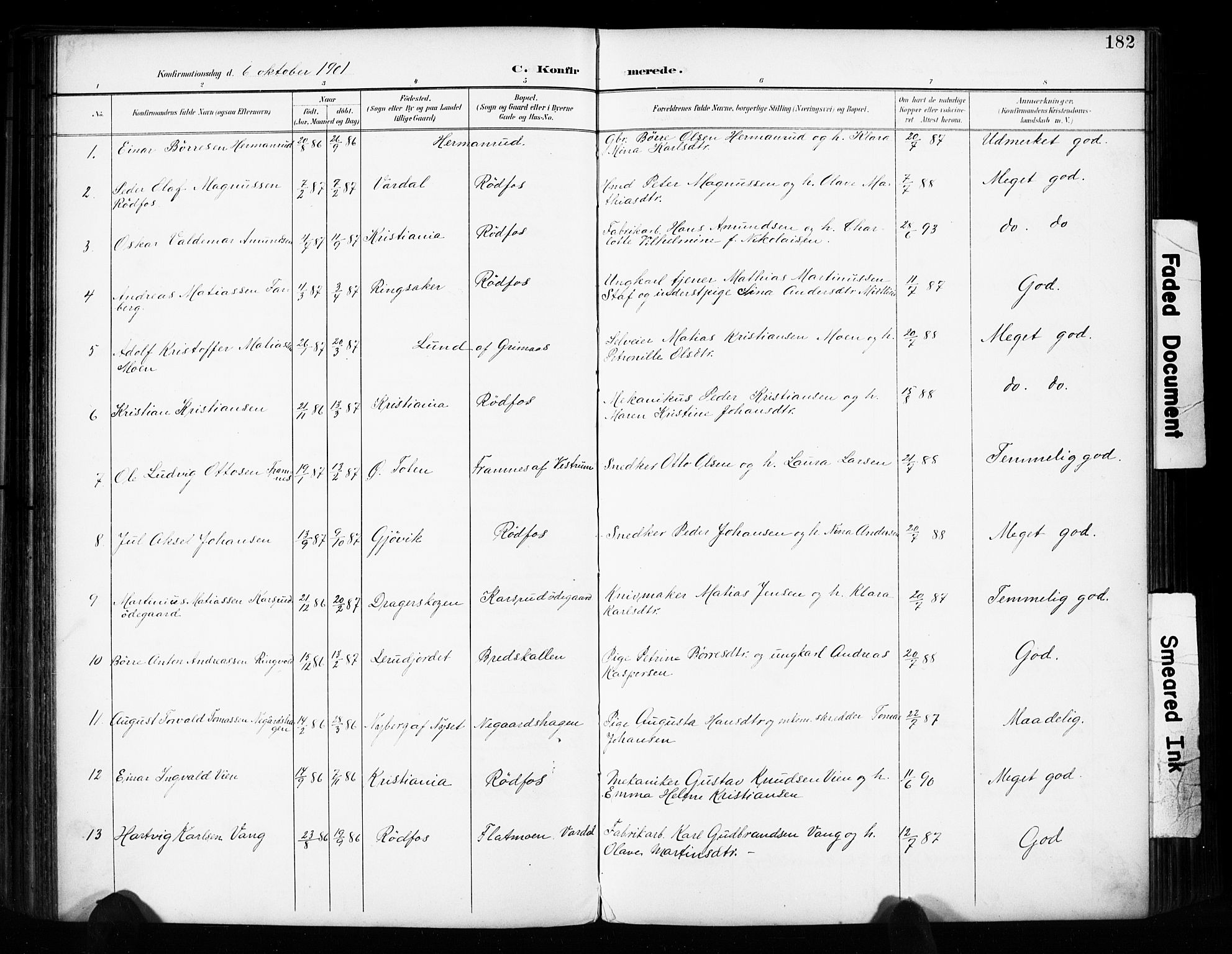 Vestre Toten prestekontor, SAH/PREST-108/H/Ha/Haa/L0011: Parish register (official) no. 11, 1895-1906, p. 182