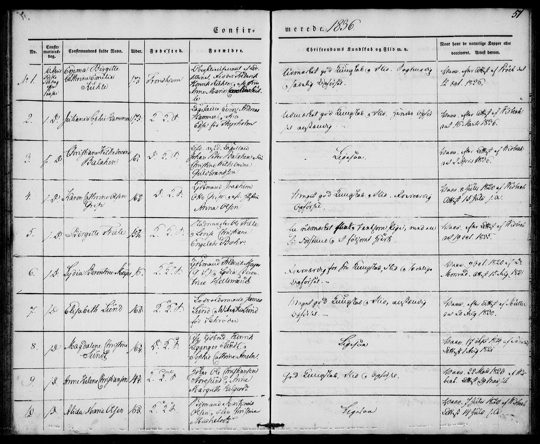 Korskirken sokneprestembete, SAB/A-76101/H/Haa/L0025: Parish register (official) no. C 1, 1836-1842, p. 51