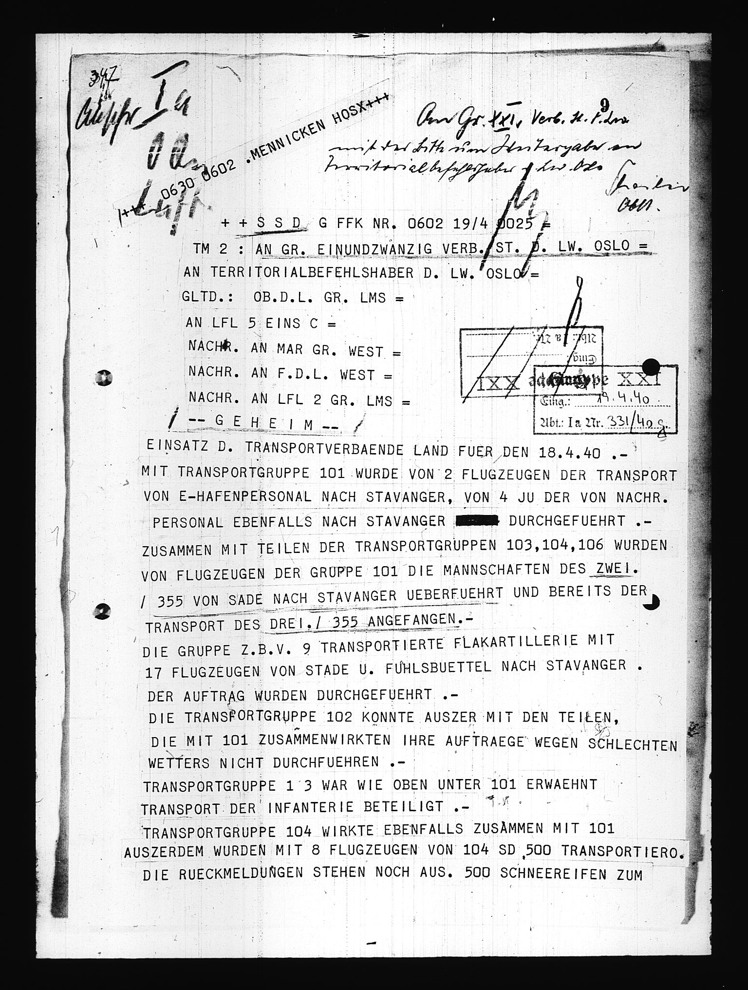 Documents Section, AV/RA-RAFA-2200/V/L0076: Amerikansk mikrofilm "Captured German Documents".
Box No. 715.  FKA jnr. 619/1954., 1940, p. 647