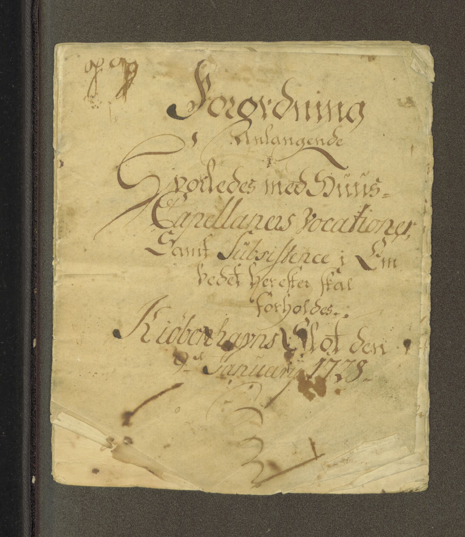 Nidaros biskop, AV/SAT-A-0968/F/L0071: Forordning om huskapellanar, kall og opphald, 1728, p. 1