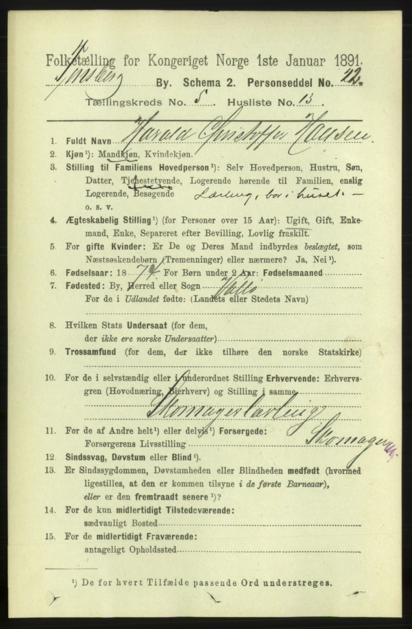 RA, 1891 census for 0705 Tønsberg, 1891, p. 2439