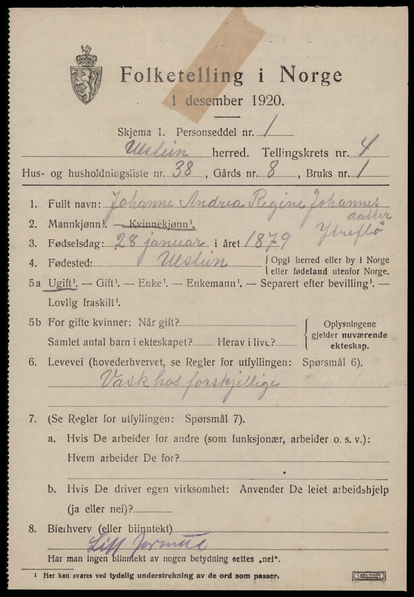 SAT, 1920 census for Ulstein, 1920, p. 3114