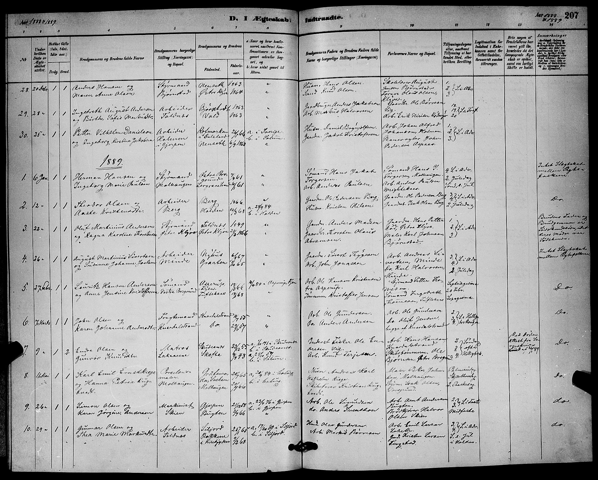 Solum kirkebøker, SAKO/A-306/G/Ga/L0007: Parish register (copy) no. I 7, 1884-1898, p. 207