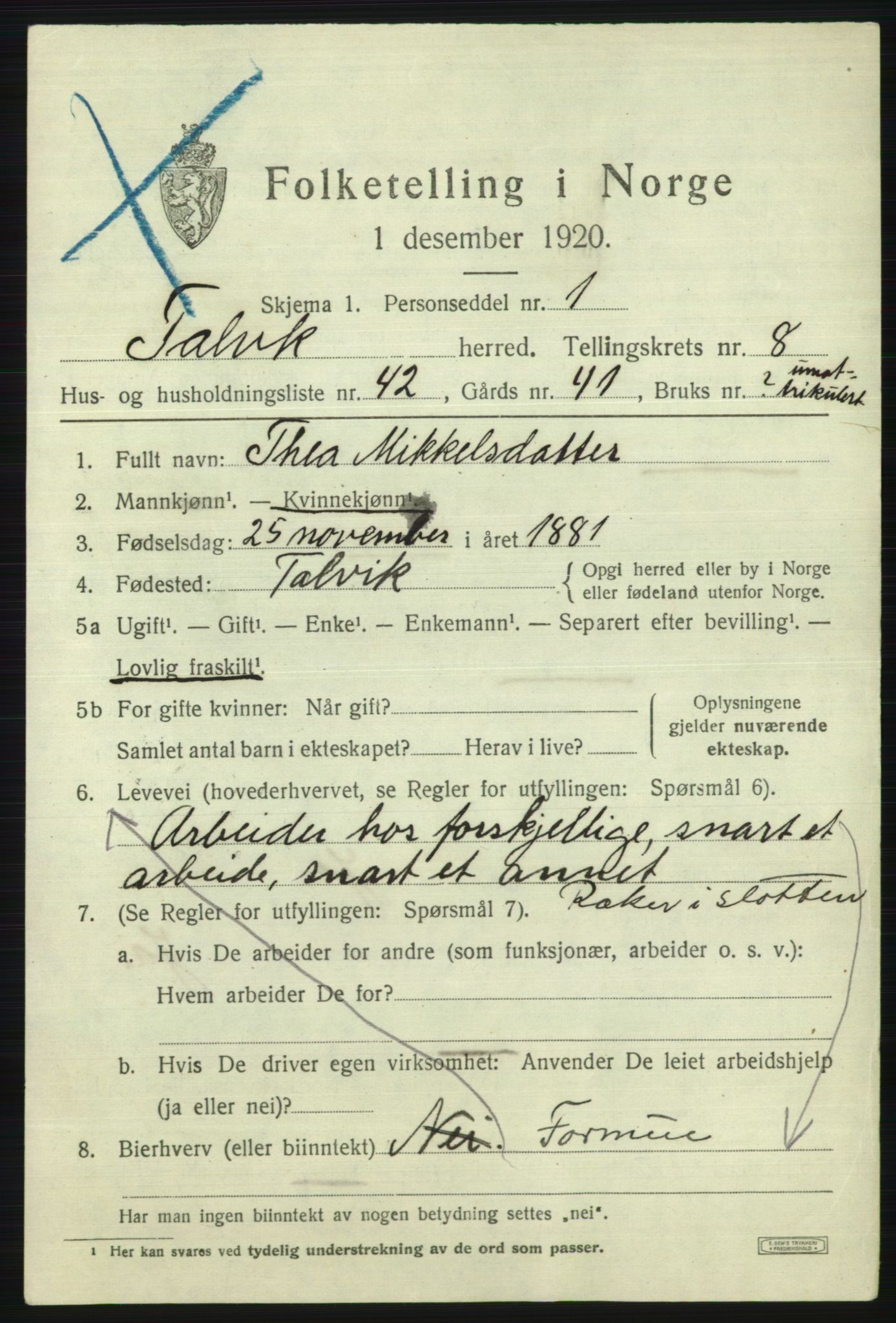 SATØ, 1920 census for Talvik, 1920, p. 5530