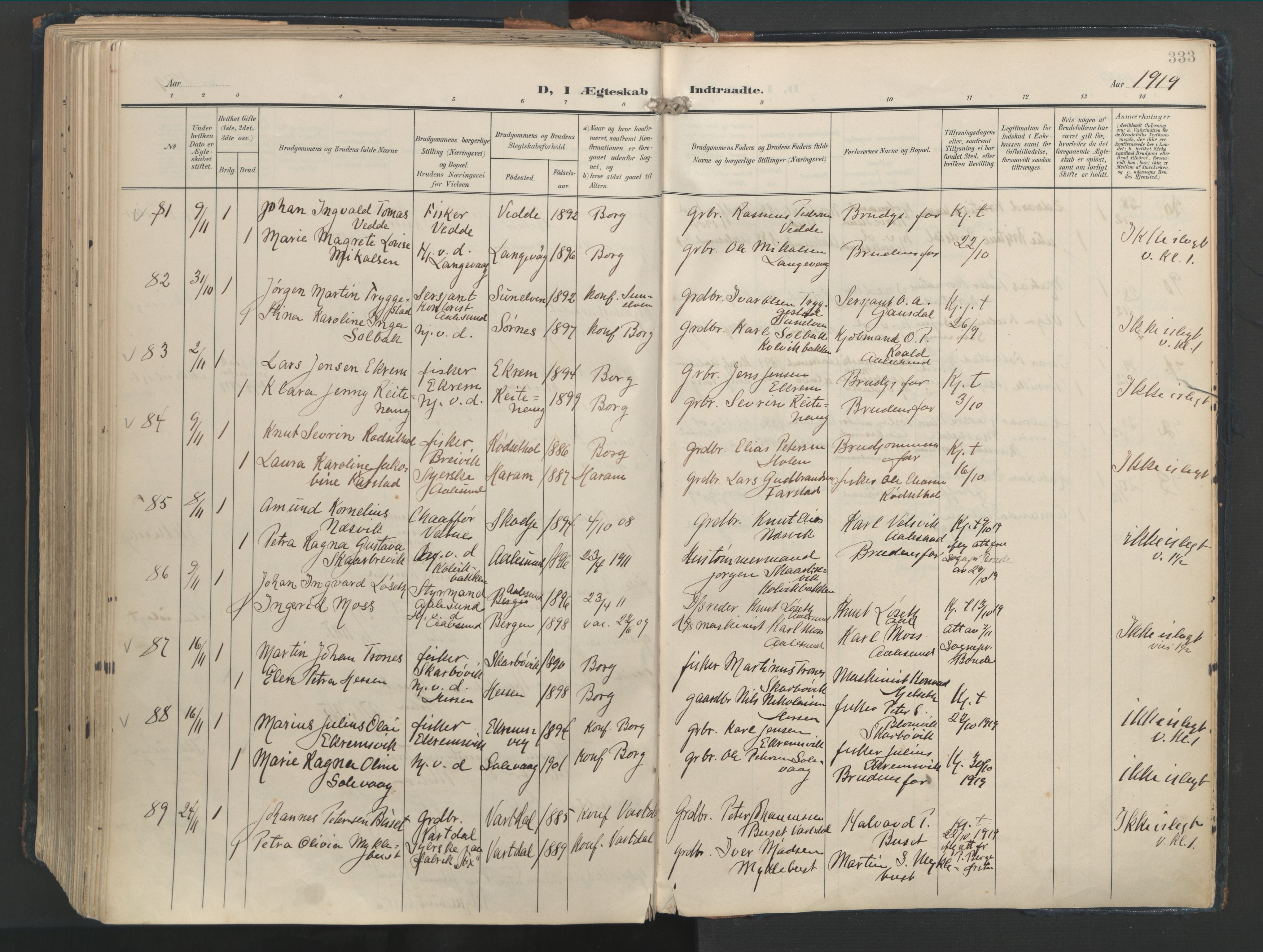 Ministerialprotokoller, klokkerbøker og fødselsregistre - Møre og Romsdal, SAT/A-1454/528/L0411: Parish register (official) no. 528A20, 1907-1920, p. 333