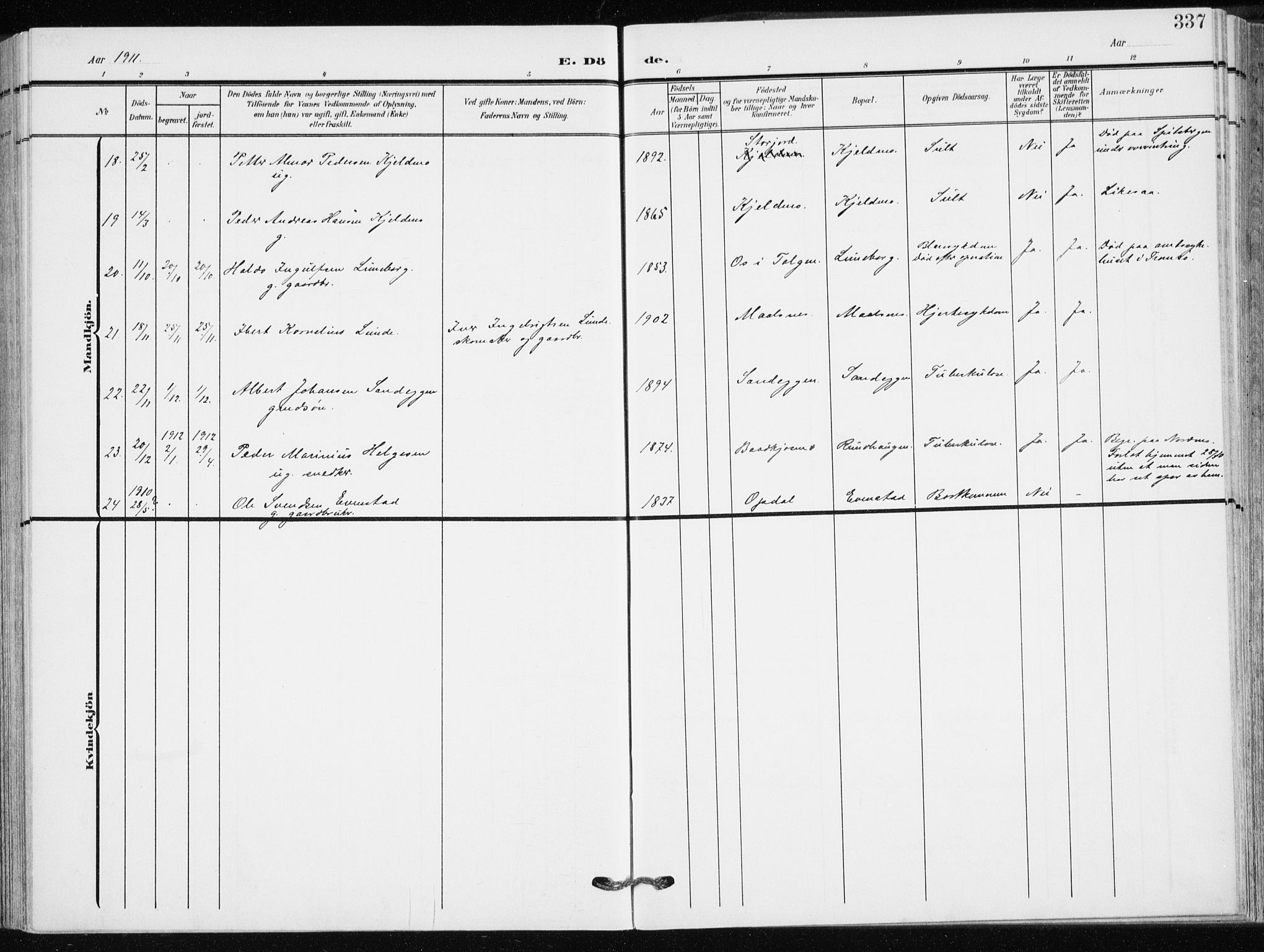 Målselv sokneprestembete, AV/SATØ-S-1311/G/Ga/Gaa/L0011kirke: Parish register (official) no. 11, 1904-1918, p. 337