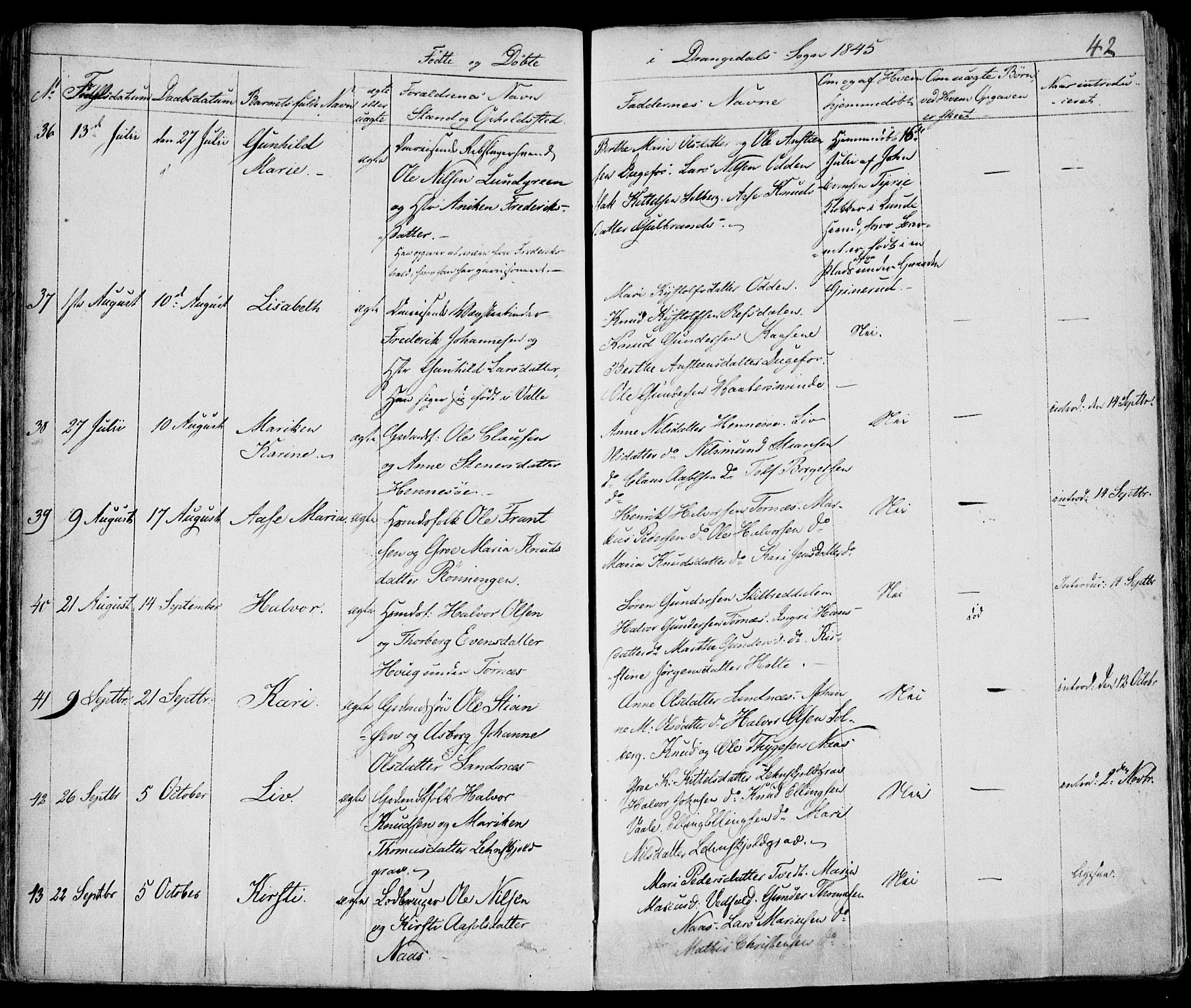 Drangedal kirkebøker, AV/SAKO-A-258/F/Fa/L0007a: Parish register (official) no. 7a, 1837-1856, p. 42