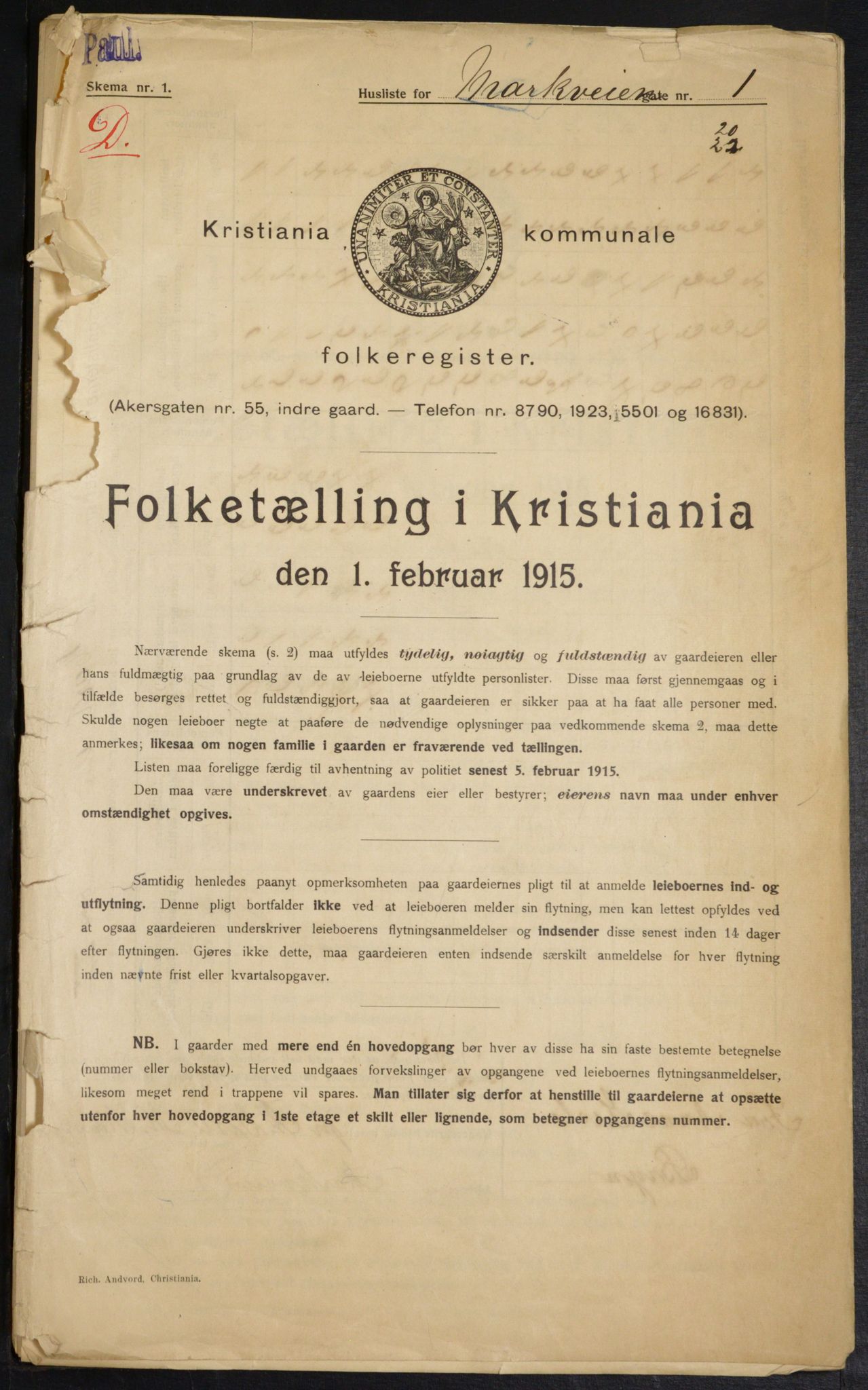 OBA, Municipal Census 1915 for Kristiania, 1915, p. 62325