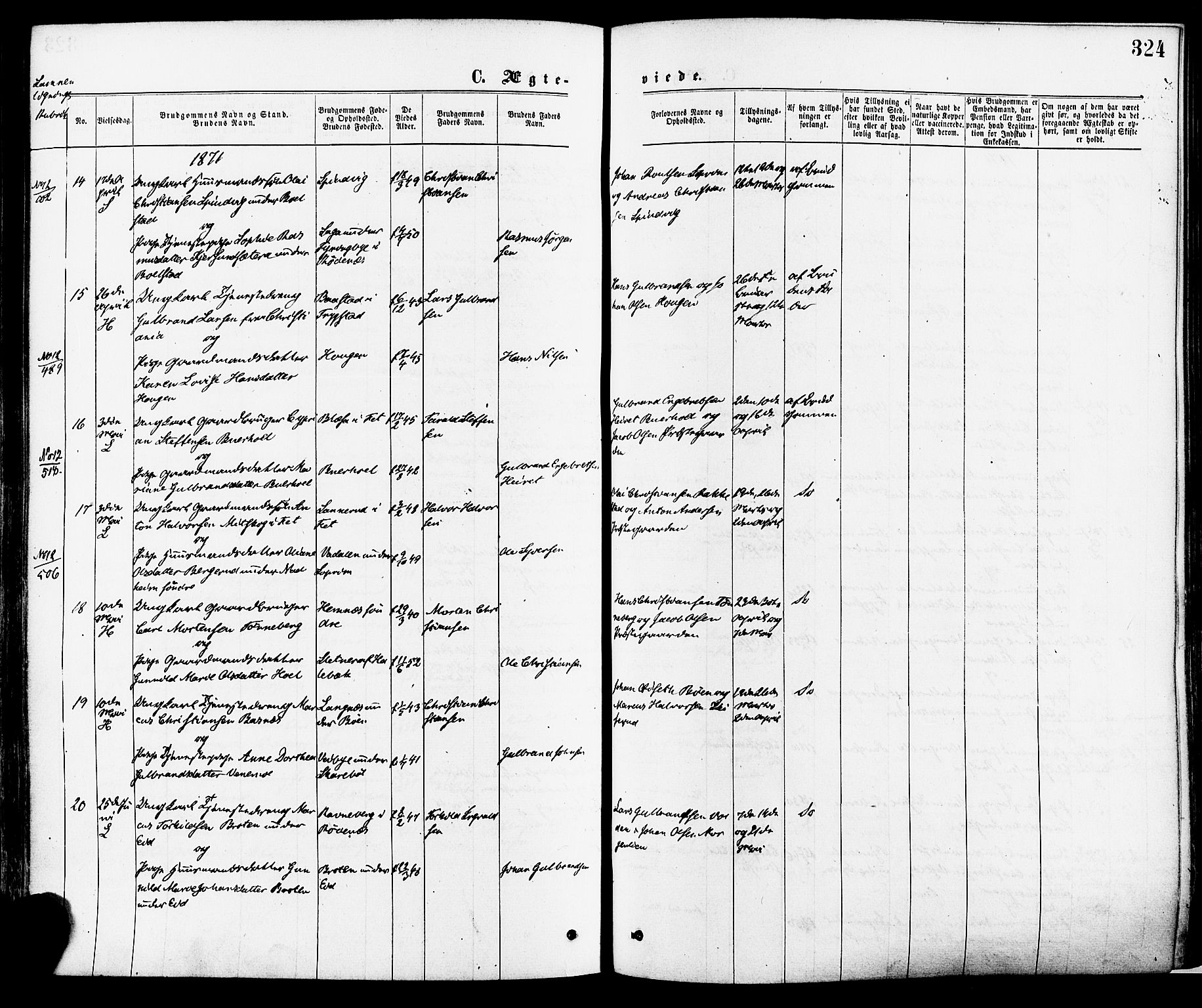 Høland prestekontor Kirkebøker, AV/SAO-A-10346a/F/Fa/L0012.a: Parish register (official) no. I 12A, 1869-1879, p. 324