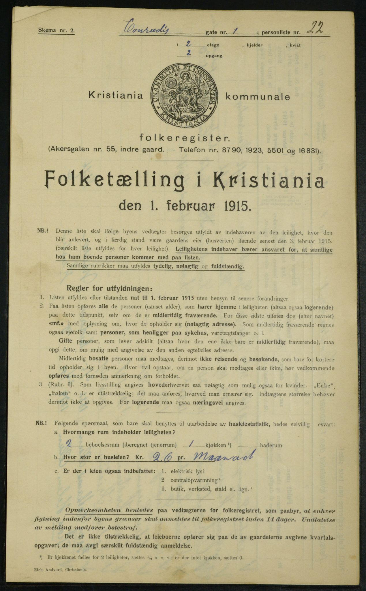 OBA, Municipal Census 1915 for Kristiania, 1915, p. 13292