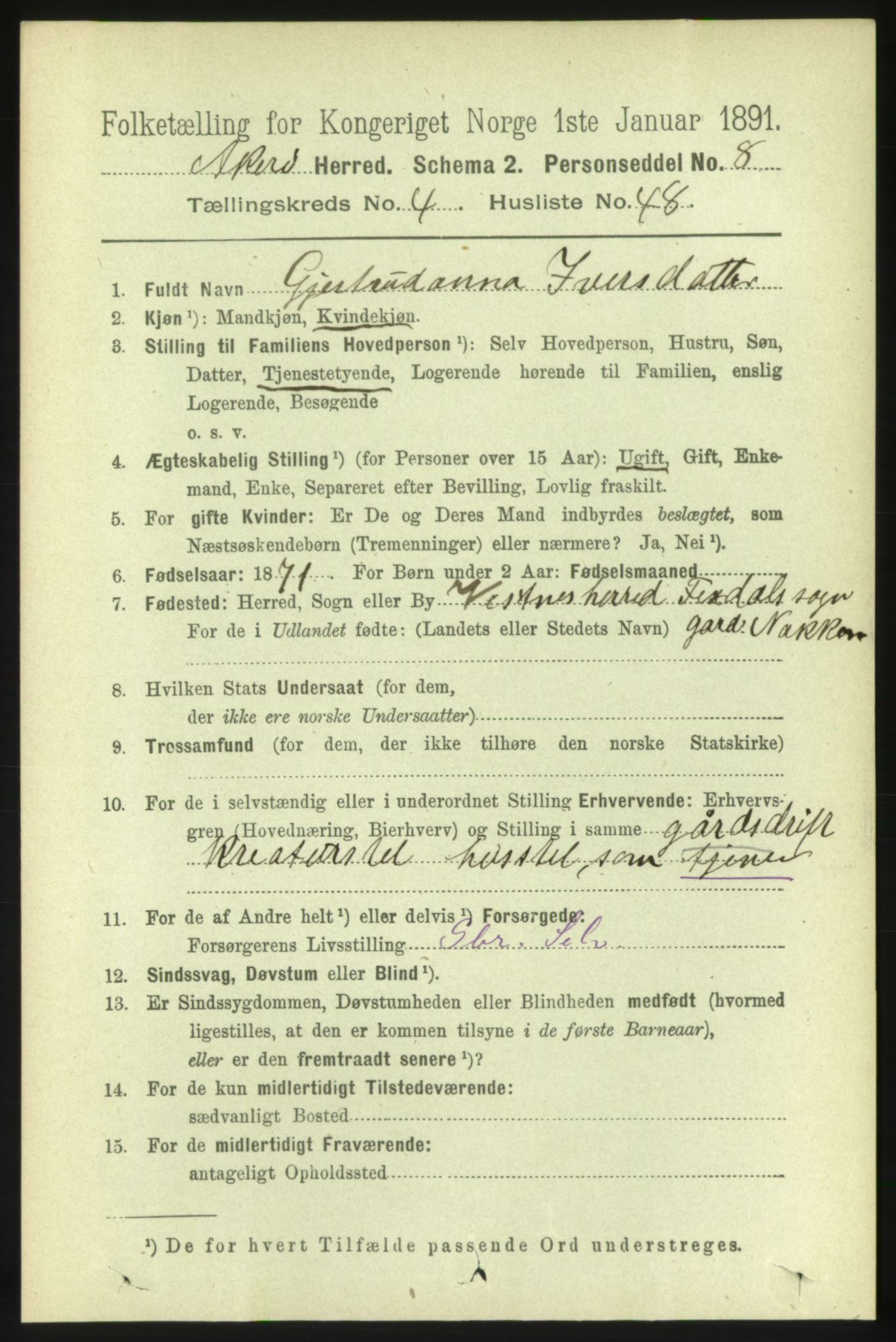 RA, 1891 census for 1545 Aukra, 1891, p. 1931