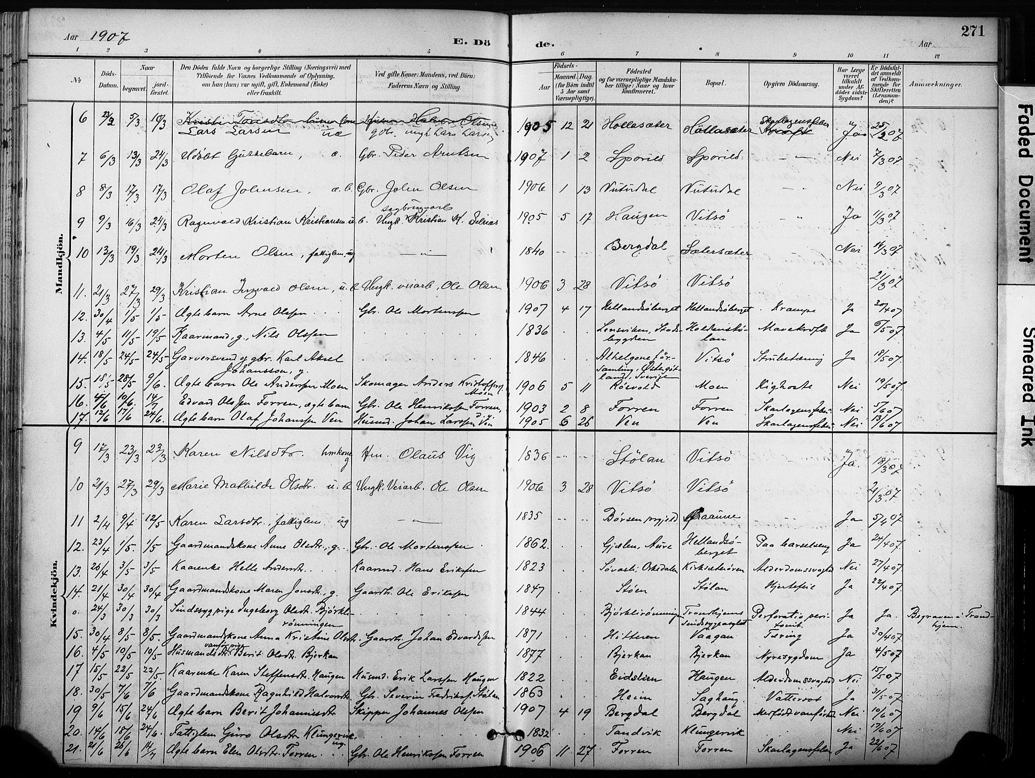 Ministerialprotokoller, klokkerbøker og fødselsregistre - Sør-Trøndelag, SAT/A-1456/630/L0497: Parish register (official) no. 630A10, 1896-1910, p. 271