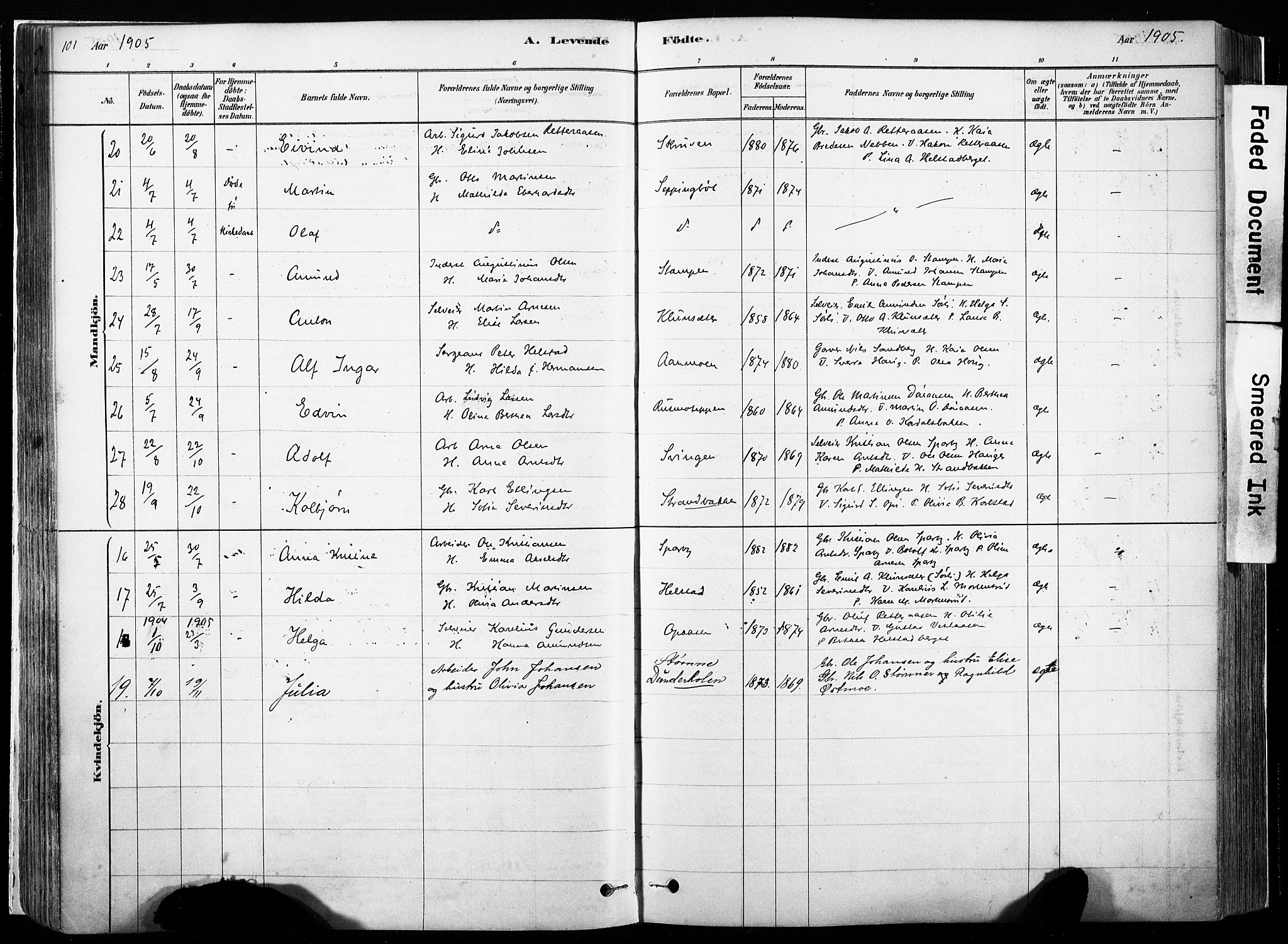 Hof prestekontor, AV/SAH-PREST-038/H/Ha/Haa/L0010: Parish register (official) no. 10, 1878-1909, p. 101