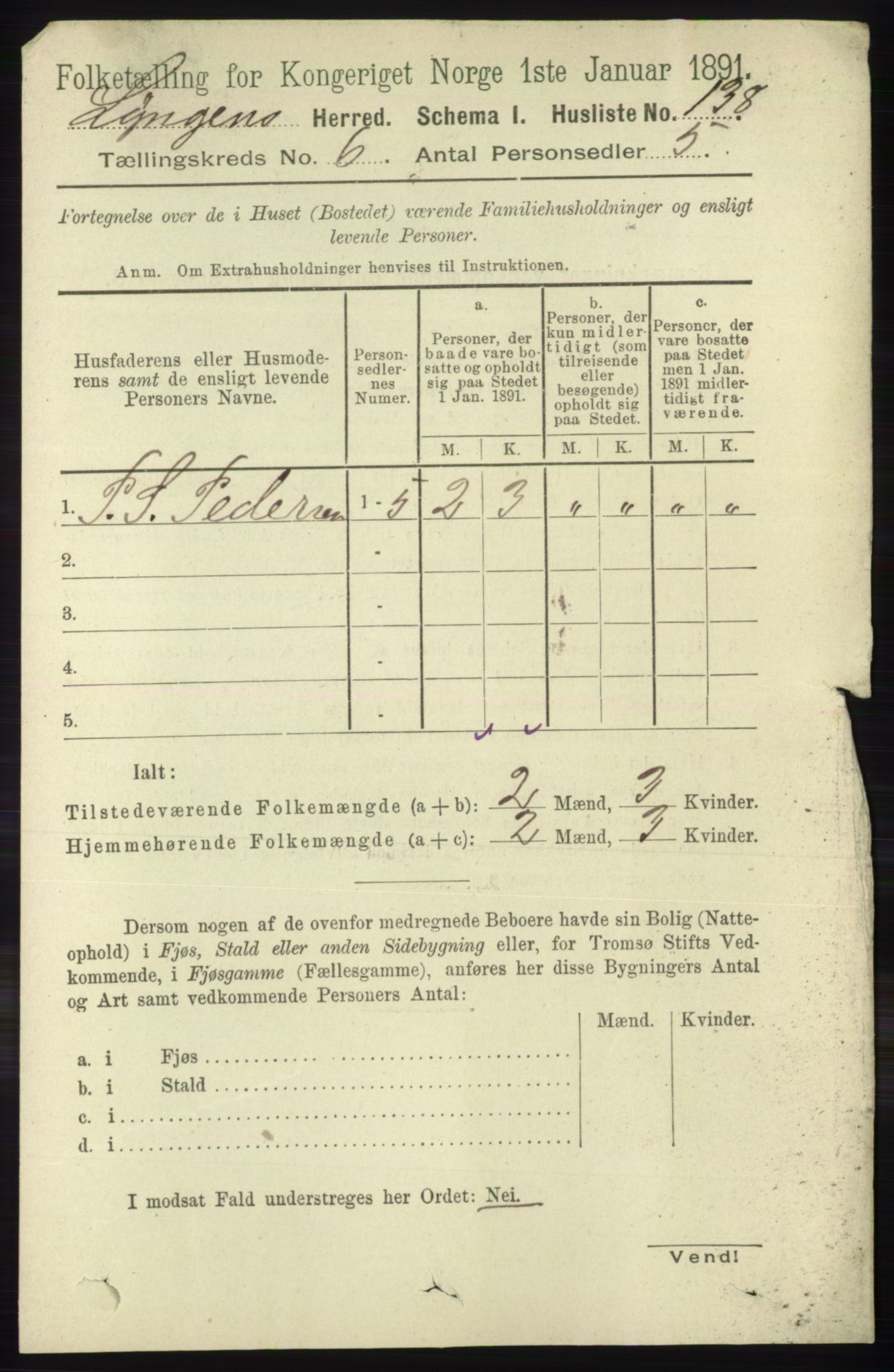 RA, 1891 census for 1938 Lyngen, 1891, p. 5225