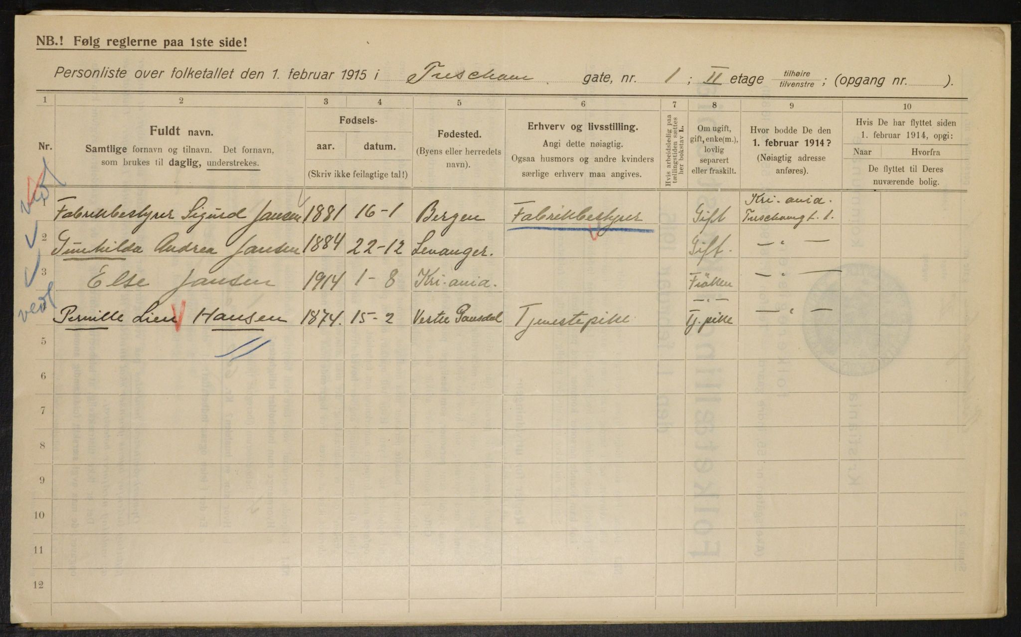 OBA, Municipal Census 1915 for Kristiania, 1915, p. 115776