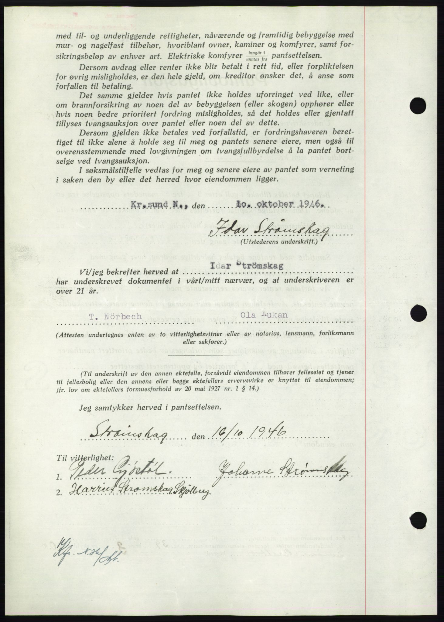 Nordmøre sorenskriveri, AV/SAT-A-4132/1/2/2Ca: Mortgage book no. B95, 1946-1947, Diary no: : 2154/1946