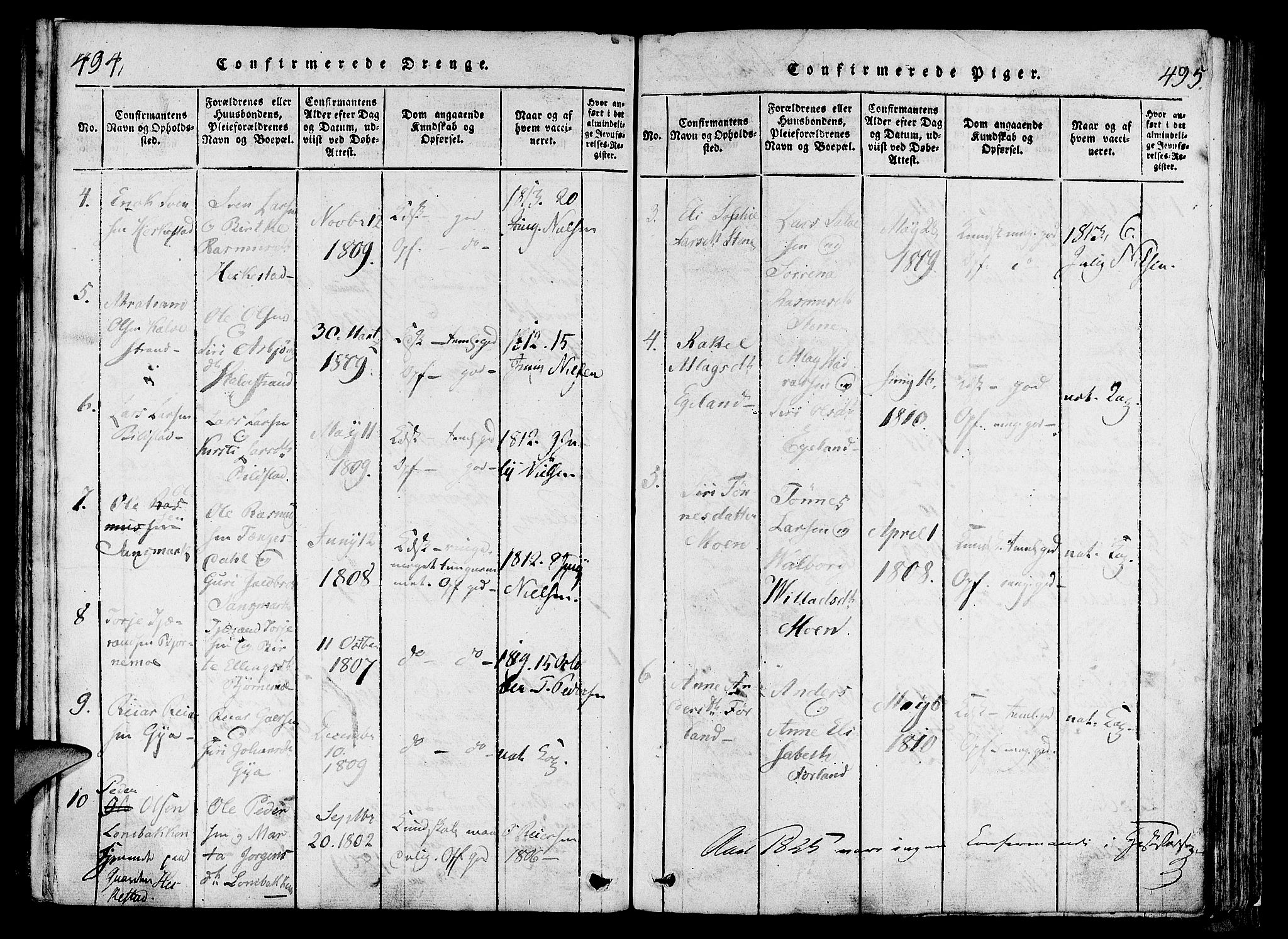 Lund sokneprestkontor, SAST/A-101809/S06/L0006: Parish register (official) no. A 6, 1816-1839, p. 494-495