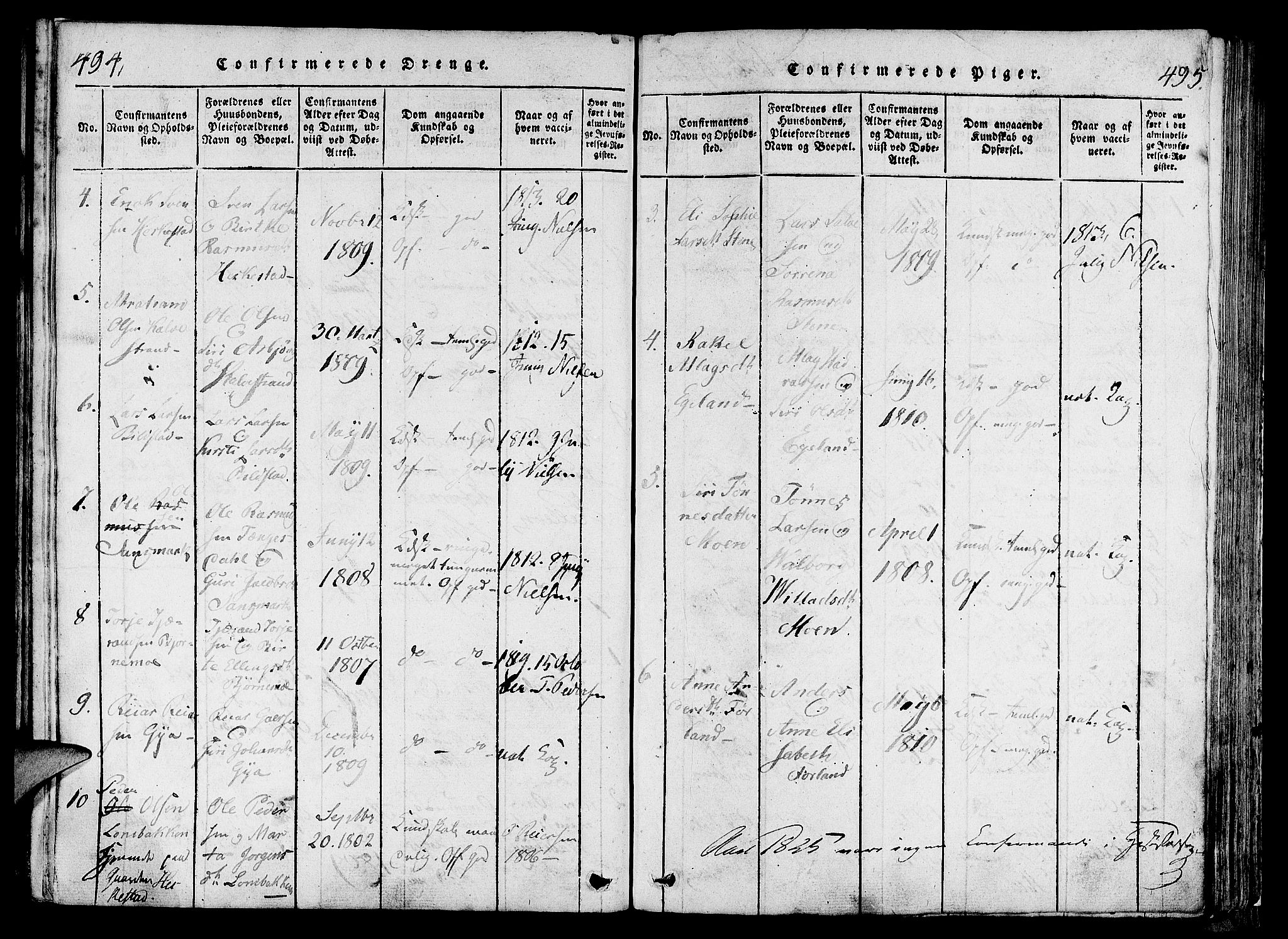 Lund sokneprestkontor, AV/SAST-A-101809/S06/L0006: Parish register (official) no. A 6, 1816-1839, p. 494-495