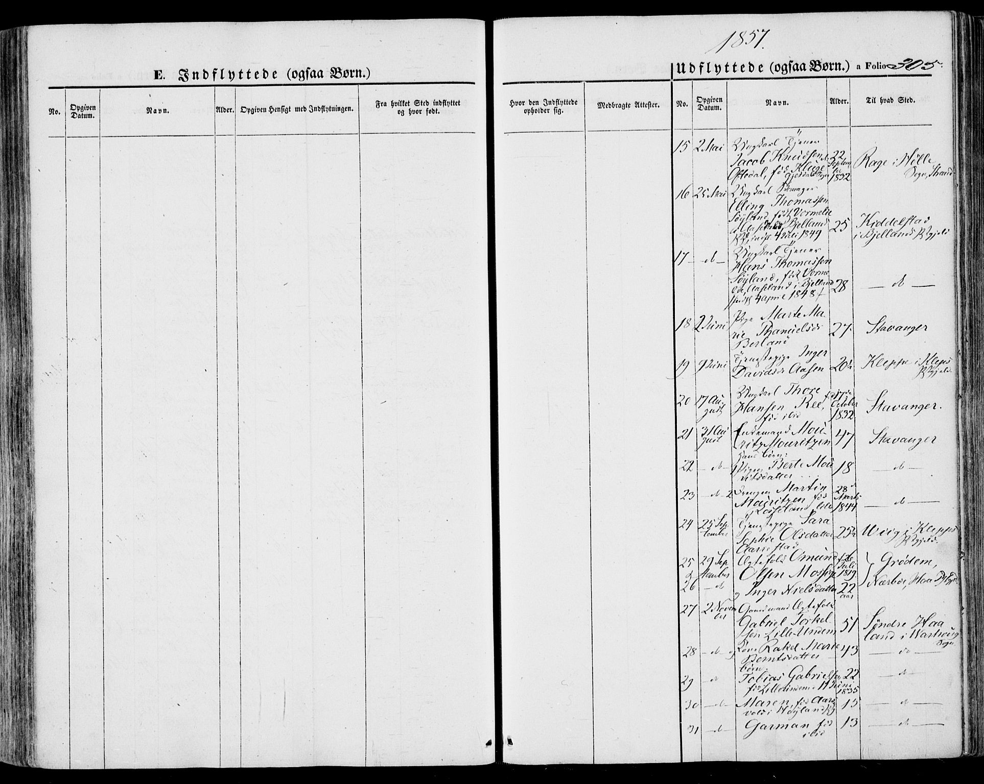 Lye sokneprestkontor, SAST/A-101794/001/30BA/L0007: Parish register (official) no. A 6, 1856-1871, p. 305