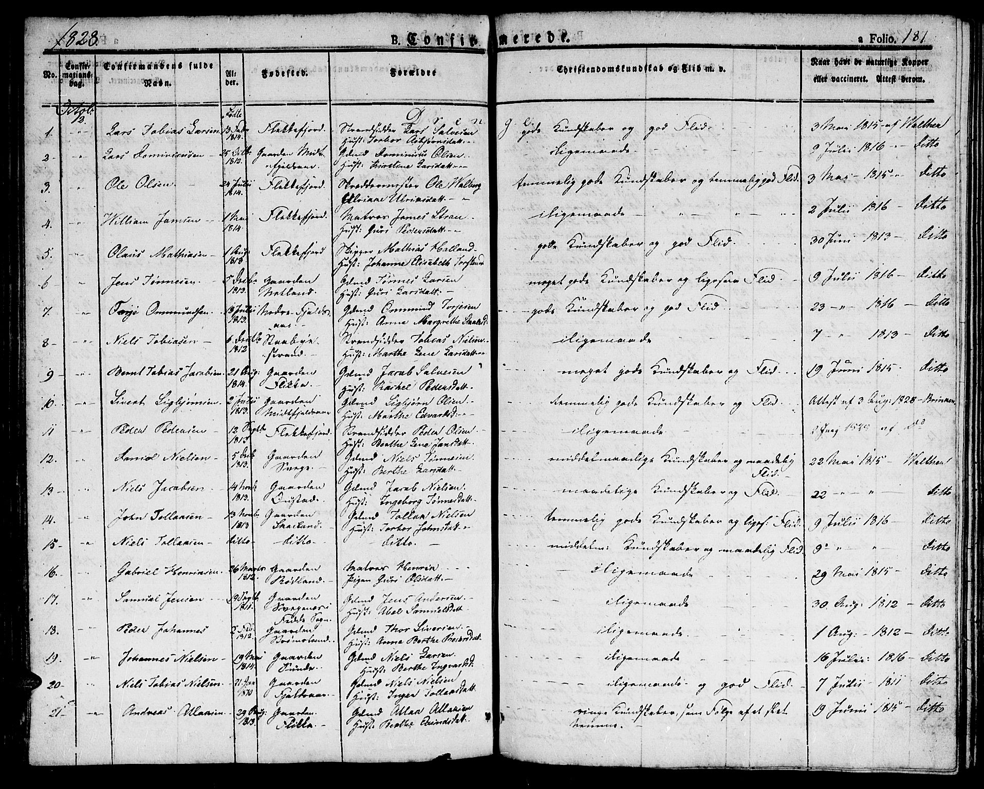 Flekkefjord sokneprestkontor, SAK/1111-0012/F/Fb/Fbc/L0004: Parish register (copy) no. B 4, 1827-1846, p. 187