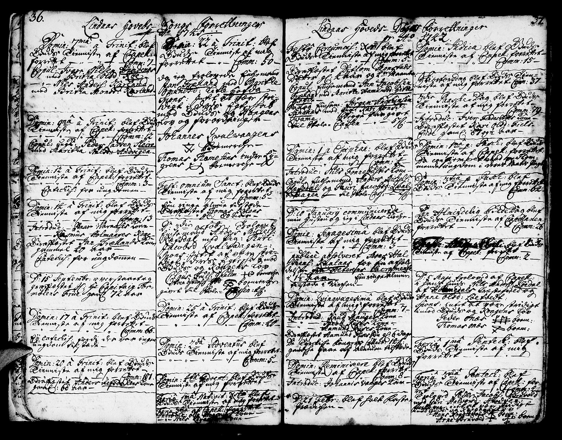 Lindås Sokneprestembete, SAB/A-76701/H/Haa: Parish register (official) no. A 2, 1740-1748, p. 36-37