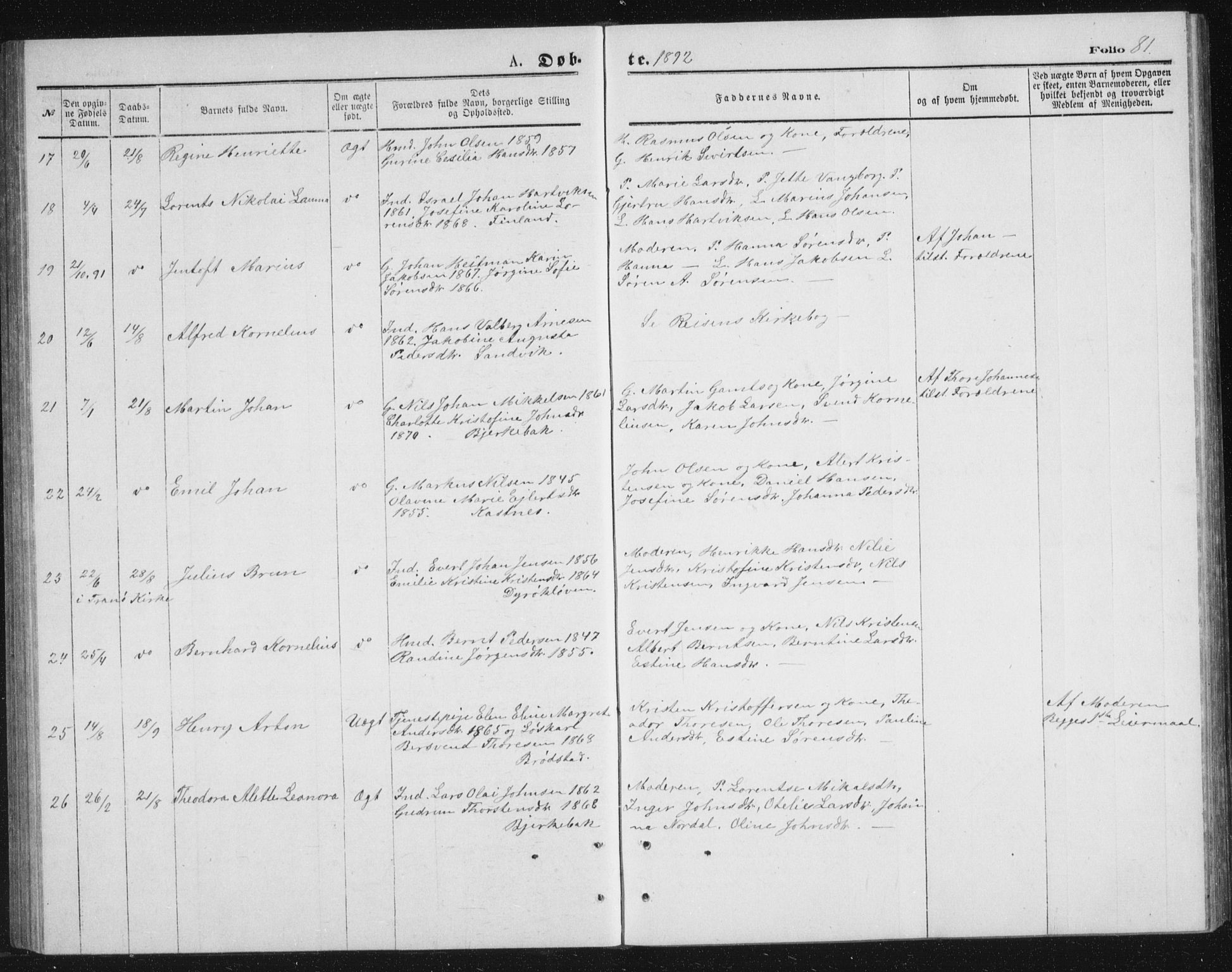 Tranøy sokneprestkontor, AV/SATØ-S-1313/I/Ia/Iab/L0013klokker: Parish register (copy) no. 13, 1874-1896, p. 81