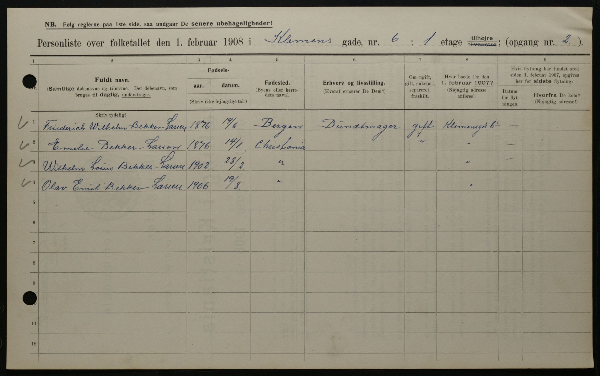 OBA, Municipal Census 1908 for Kristiania, 1908, p. 12064