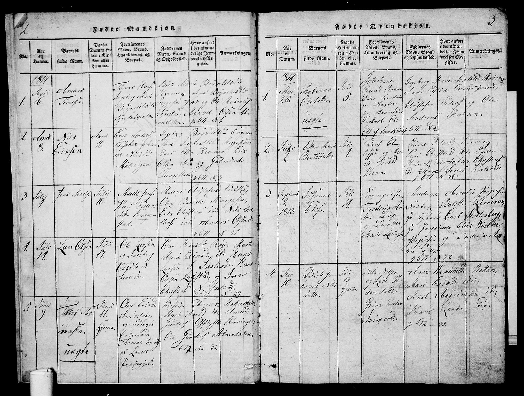 Våle kirkebøker, SAKO/A-334/G/Ga/L0001: Parish register (copy) no. I 1, 1814-1824, p. 2-3