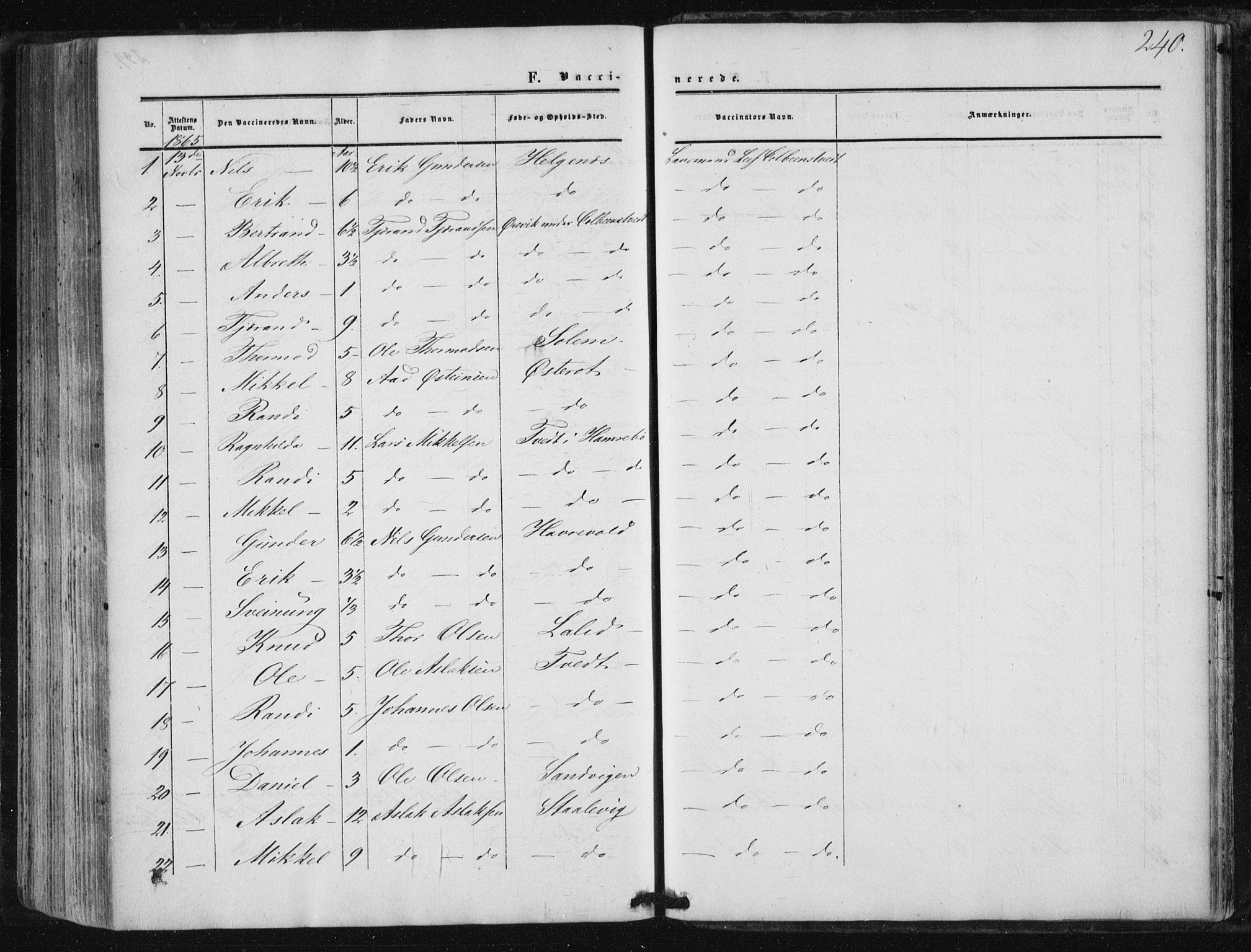 Suldal sokneprestkontor, AV/SAST-A-101845/01/IV/L0009: Parish register (official) no. A 9, 1854-1868, p. 240