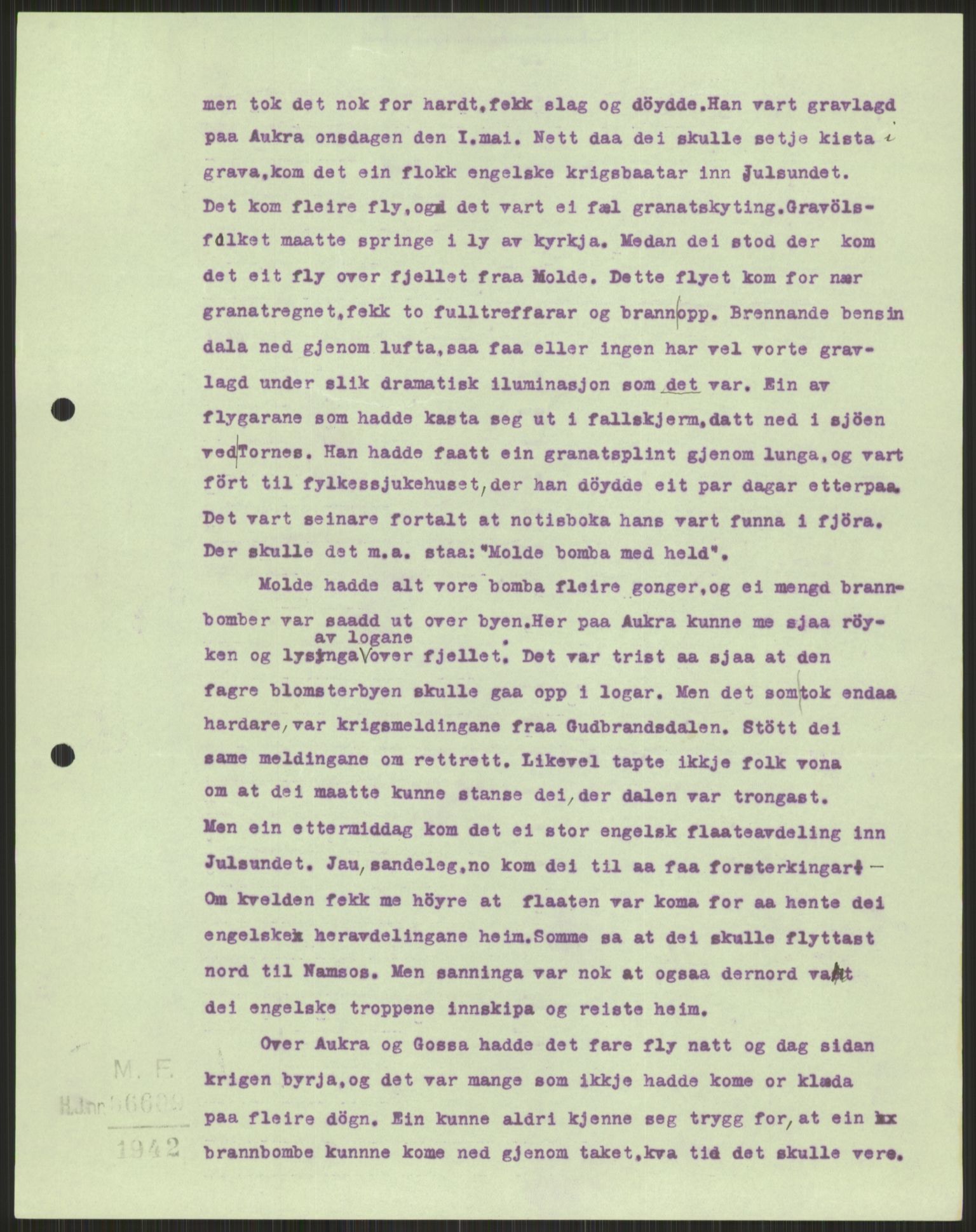 Forsvaret, Forsvarets krigshistoriske avdeling, AV/RA-RAFA-2017/Y/Ya/L0015: II-C-11-31 - Fylkesmenn.  Rapporter om krigsbegivenhetene 1940., 1940, p. 739