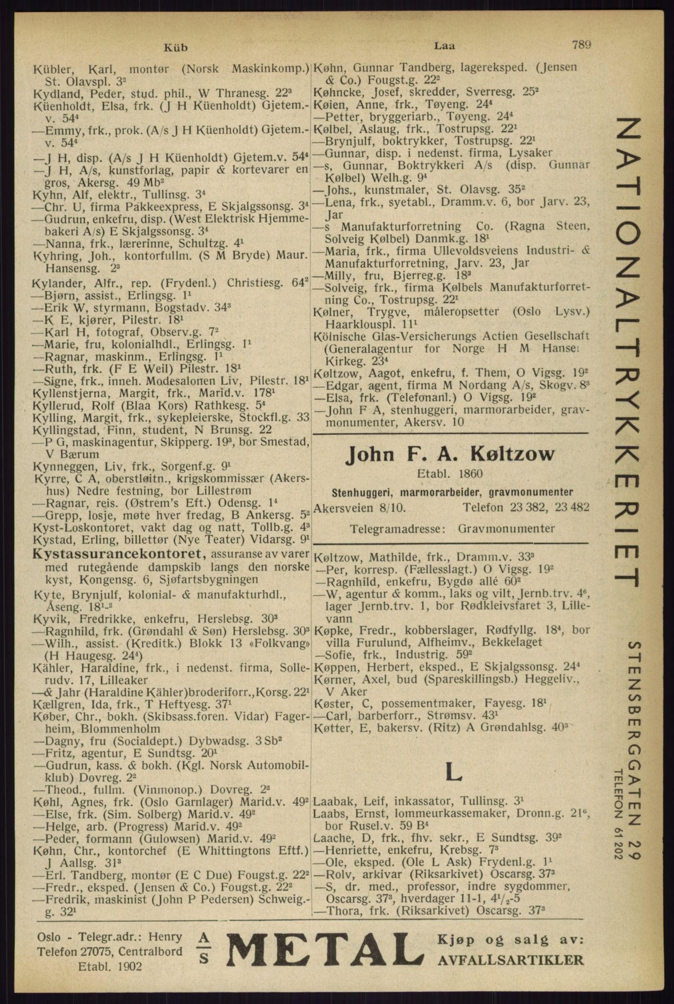 Kristiania/Oslo adressebok, PUBL/-, 1933, p. 789