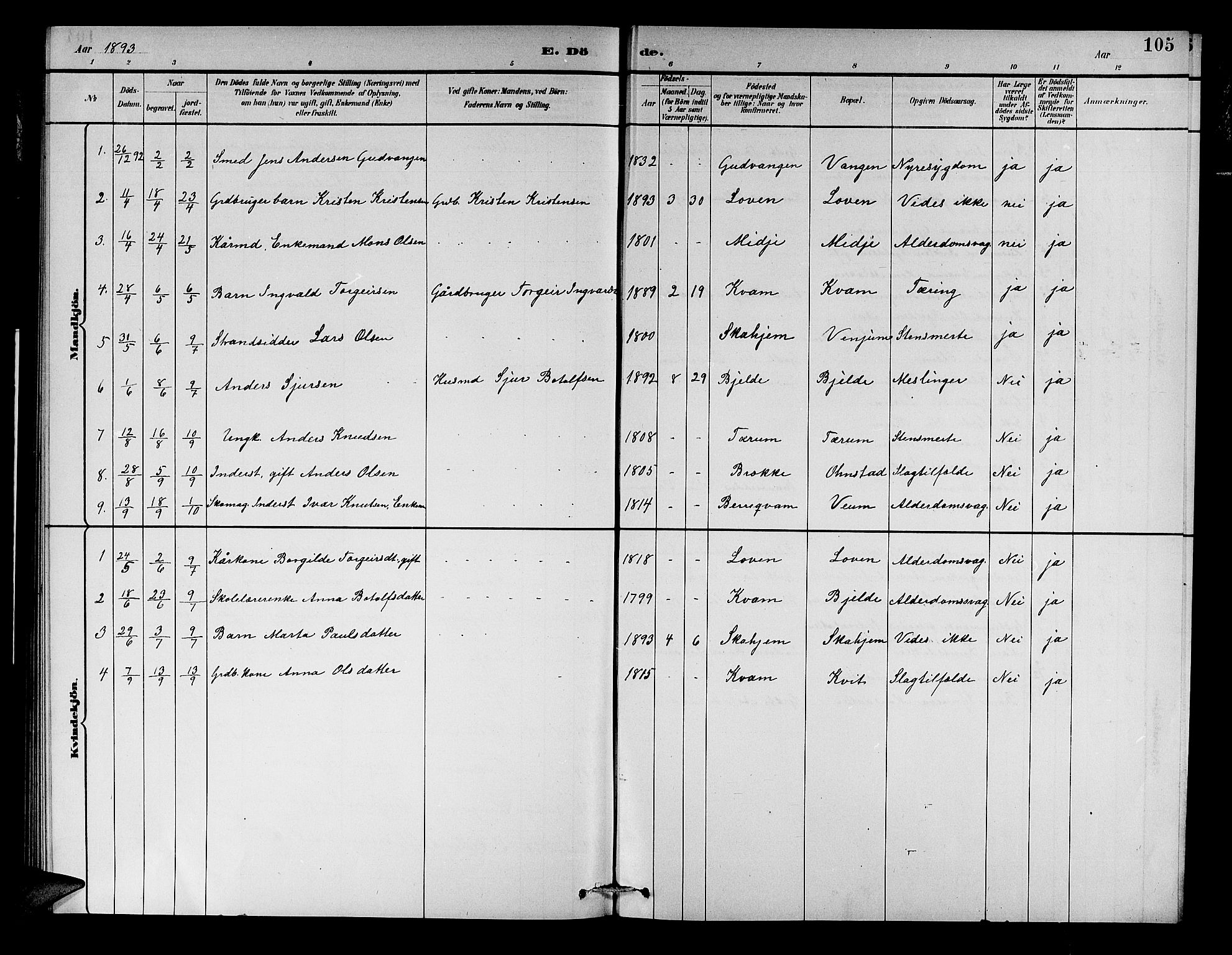 Aurland sokneprestembete, SAB/A-99937/H/Hb/Hba/L0002: Parish register (copy) no. A 2, 1880-1895, p. 105