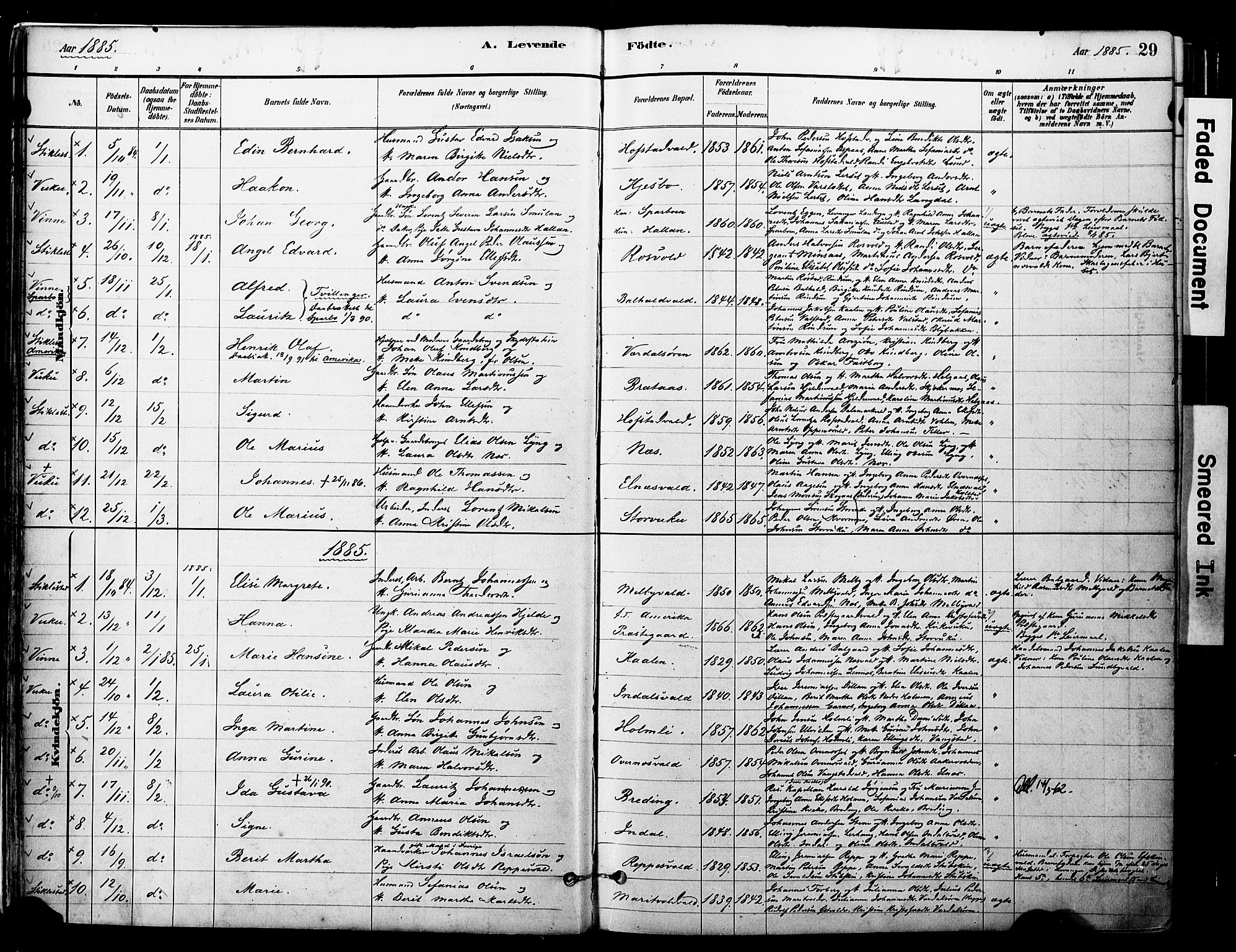 Ministerialprotokoller, klokkerbøker og fødselsregistre - Nord-Trøndelag, SAT/A-1458/723/L0244: Parish register (official) no. 723A13, 1881-1899, p. 29