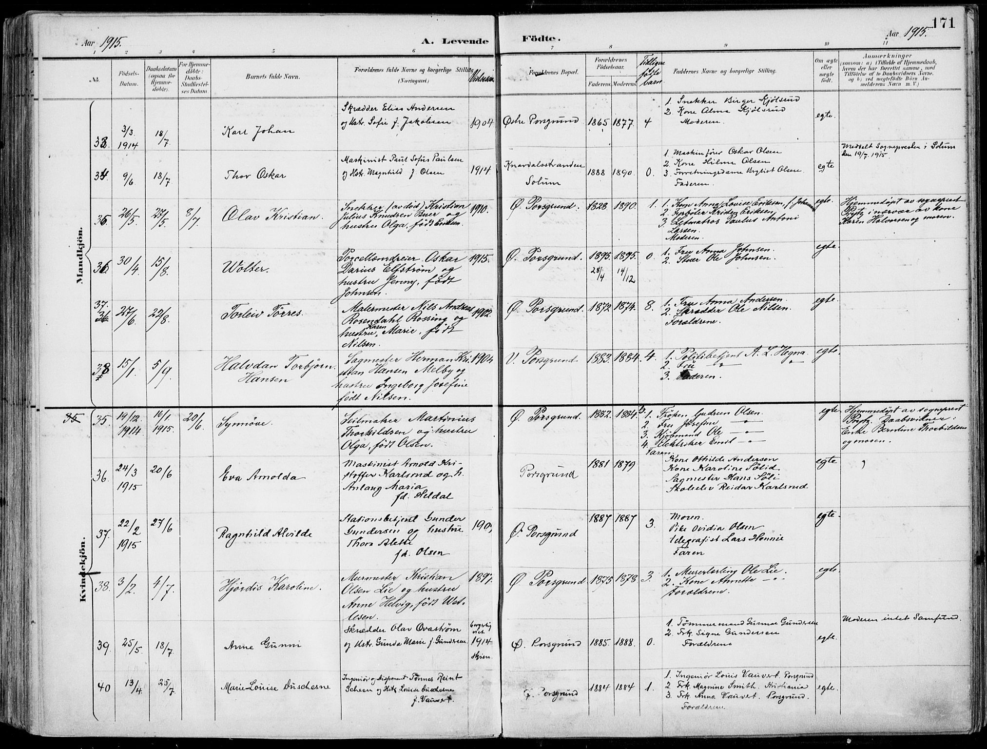 Porsgrunn kirkebøker , AV/SAKO-A-104/F/Fa/L0010: Parish register (official) no. 10, 1895-1919, p. 171