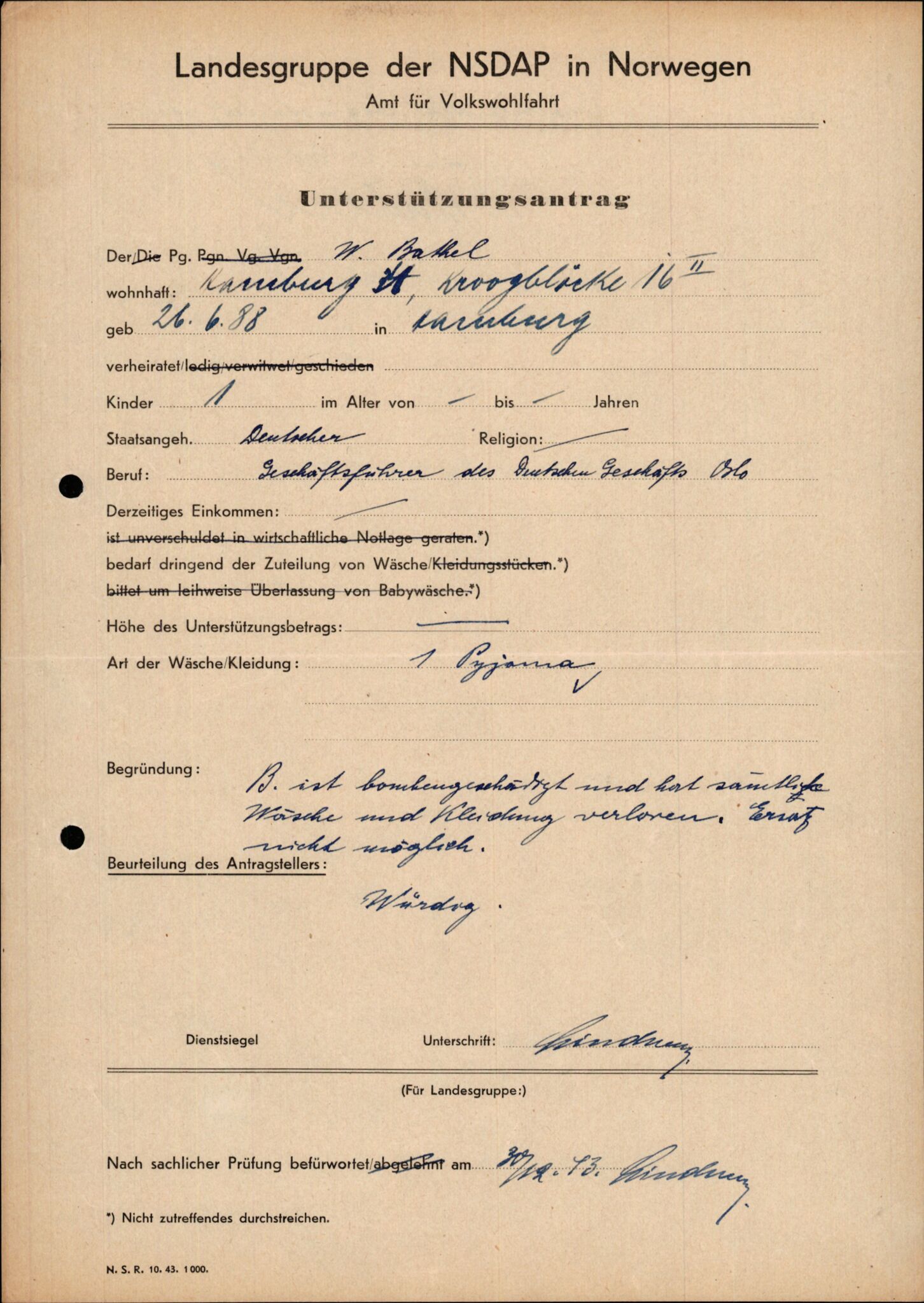 Forsvarets Overkommando. 2 kontor. Arkiv 11.4. Spredte tyske arkivsaker, AV/RA-RAFA-7031/D/Dar/Darb/L0015: Reichskommissariat - NSDAP in Norwegen, 1938-1945, p. 1011