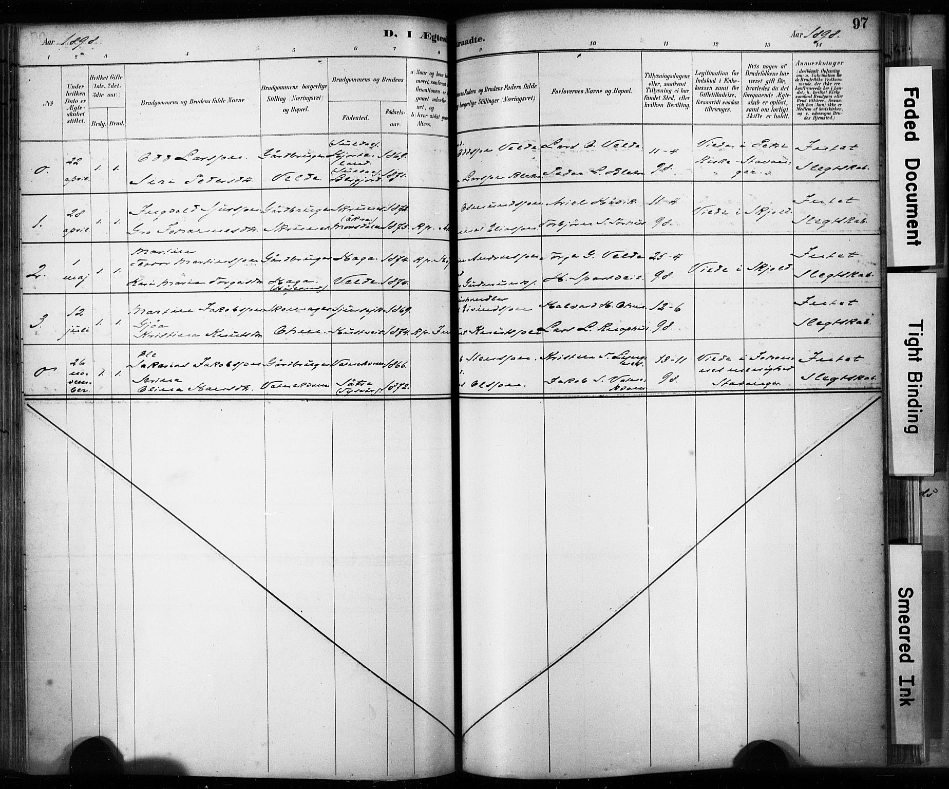 Skjold sokneprestkontor, AV/SAST-A-101847/H/Ha/Haa/L0009: Parish register (official) no. A 9, 1882-1898, p. 97