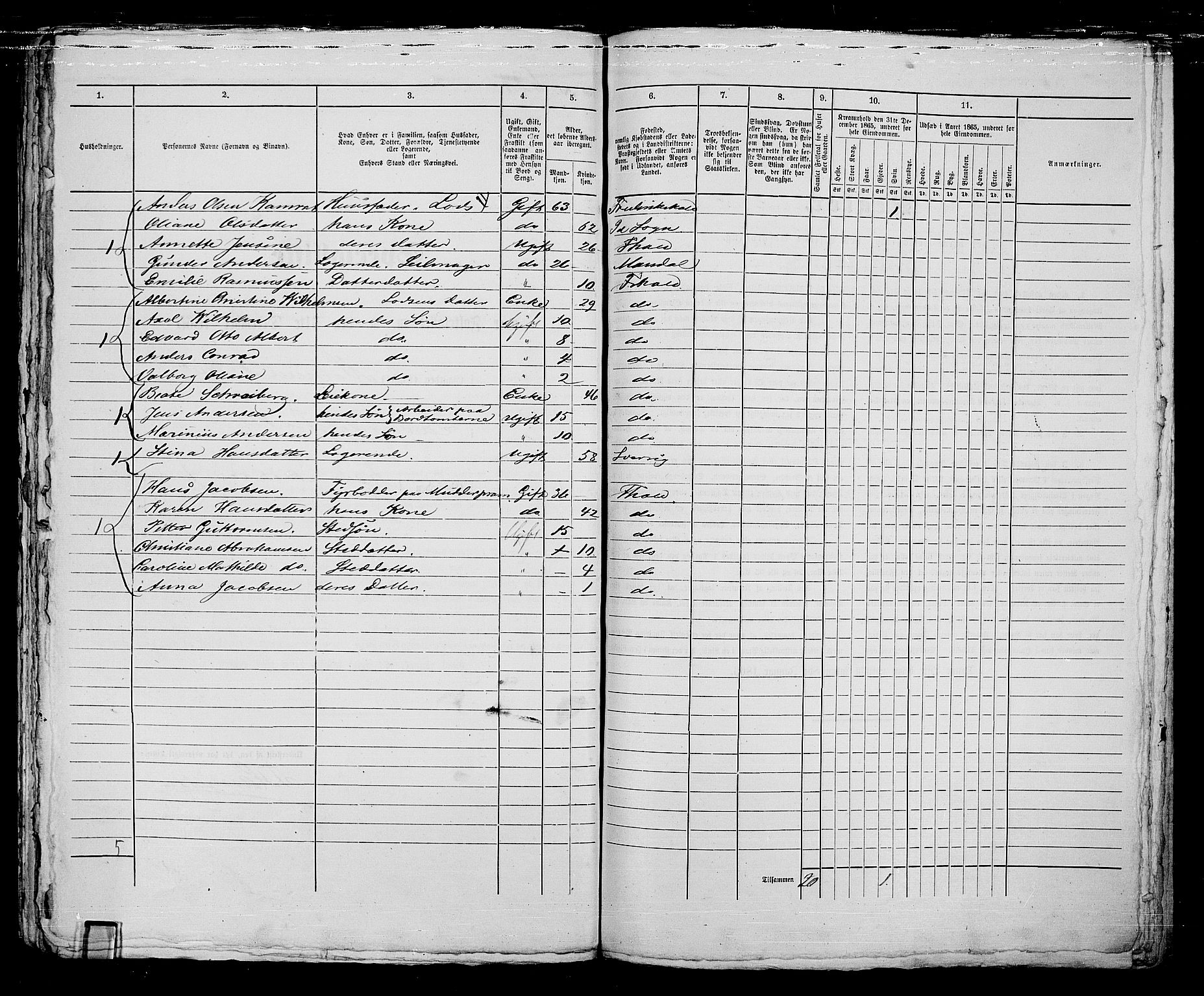 RA, 1865 census for Fredrikshald, 1865, p. 1249